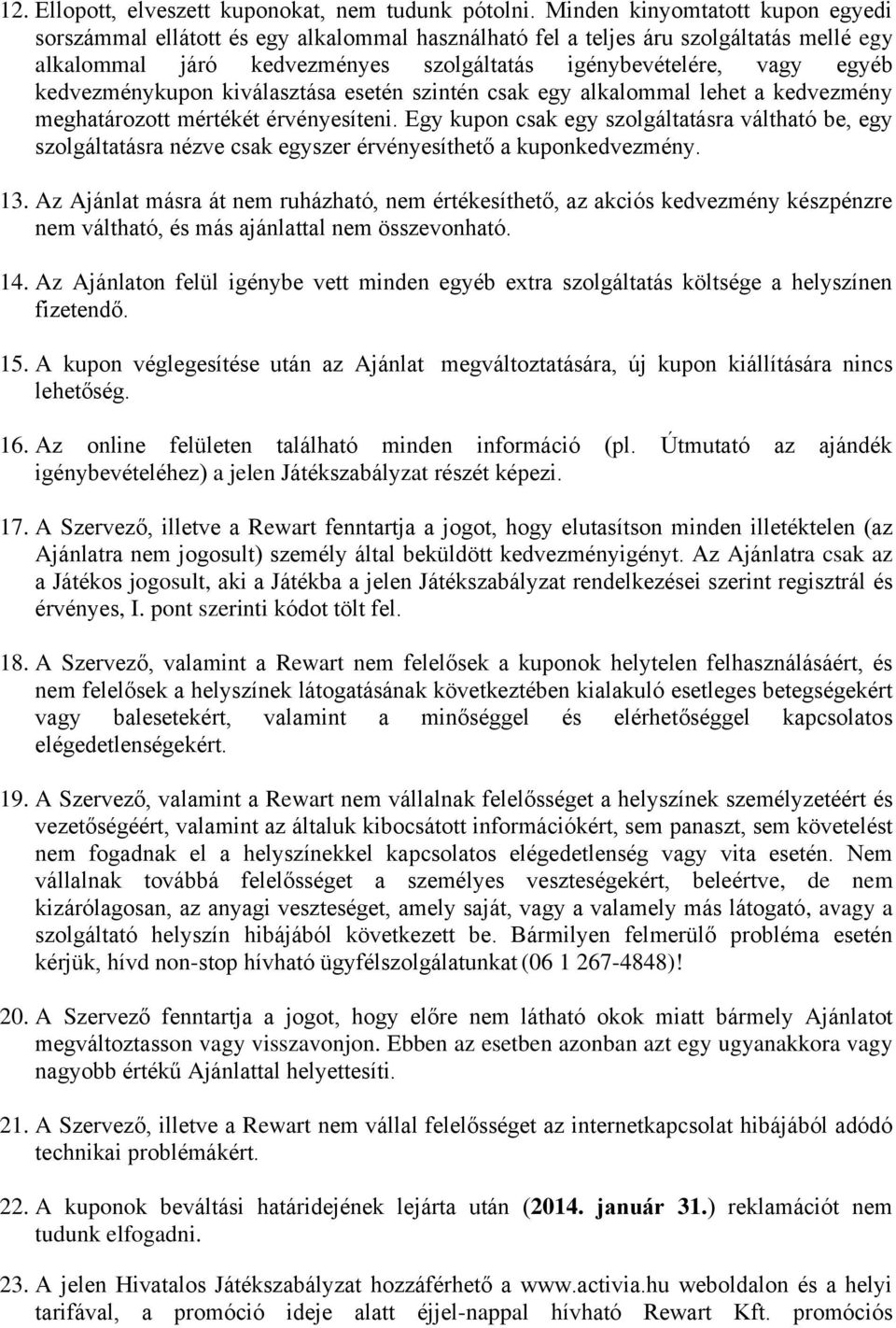 Activia Kupon Promóció Játékszabályzat - PDF Ingyenes letöltés