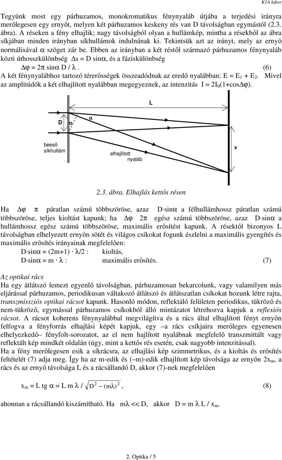 Tekintsük azt az irányt, mely az ernyő normálisával α szöget zár be.