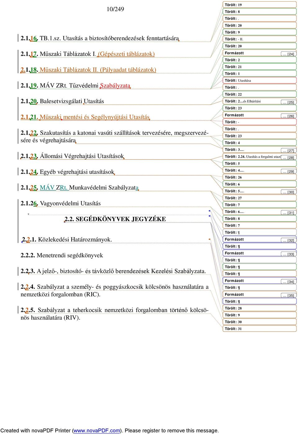 Szakutasítás a katonai vasúti szállítások tervezésére, megszervezésére és végrehajtására 2.1.23. Állomási Végrehajtási Utasítások 2.1.24. Egyéb végrehajtási utasítások 2.1.25. MÁV ZRt.