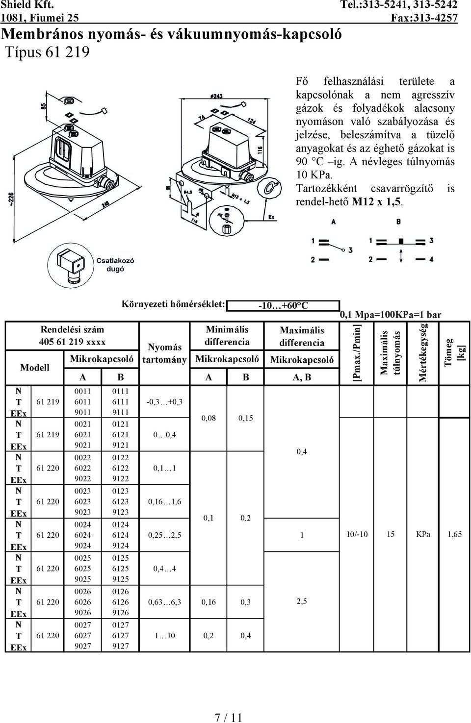 beleszámítva a tüzelő anyagokat és az éghető gázokat is 90 C ig. A névleges 10 KPa. artozékként csavarrögzítő is rendel-hető M12 x 1,5.