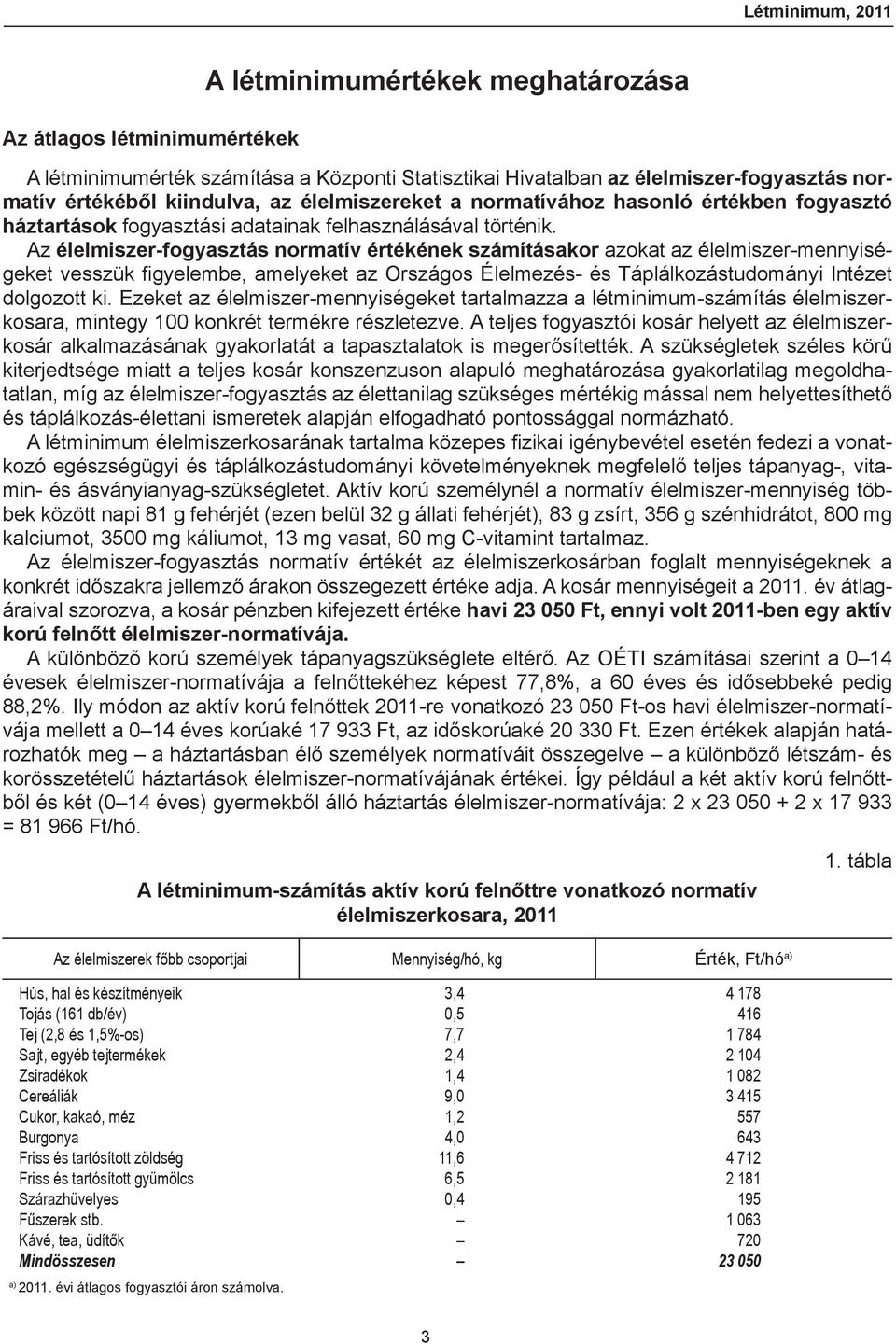 Az élelmiszer-fogyasztás normatív értékének számításakor azokat az élelmiszer-mennyiségeket vesszük fi gyelembe, amelyeket az Országos Élelmezés- és Táplálkozástudományi Intézet dolgozott ki.