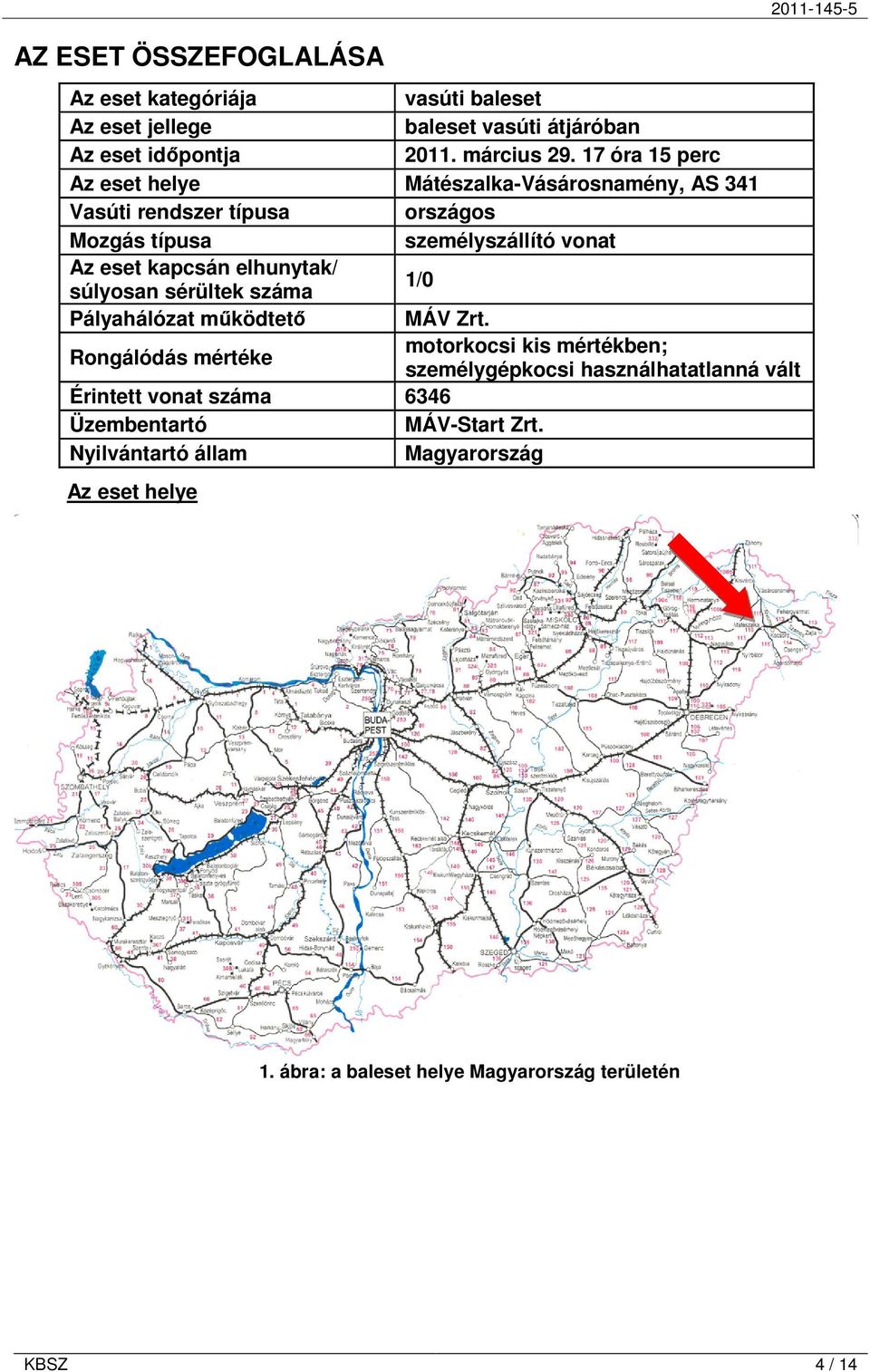 elhunytak/ súlyosan sérültek száma 1/0 Pályahálózat mőködtetı MÁV Zrt.
