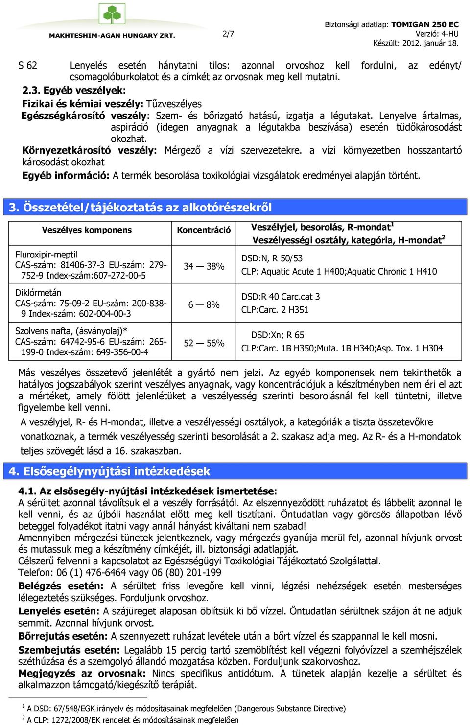 Lenyelve ártalmas, aspiráció (idegen anyagnak a légutakba beszívása) esetén tüdőkárosodást okozhat. Környezetkárosító veszély: Mérgező a vízi szervezetekre.