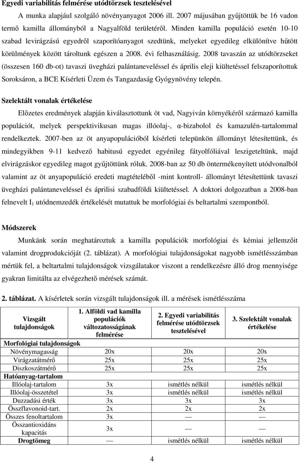 2008 tavaszán az utódtörzseket (összesen 160 db-ot) tavaszi üvegházi palántaneveléssel és április eleji kiültetéssel felszaporítottuk Soroksáron, a BCE Kísérleti Üzem és Tangazdaság Gyógynövény