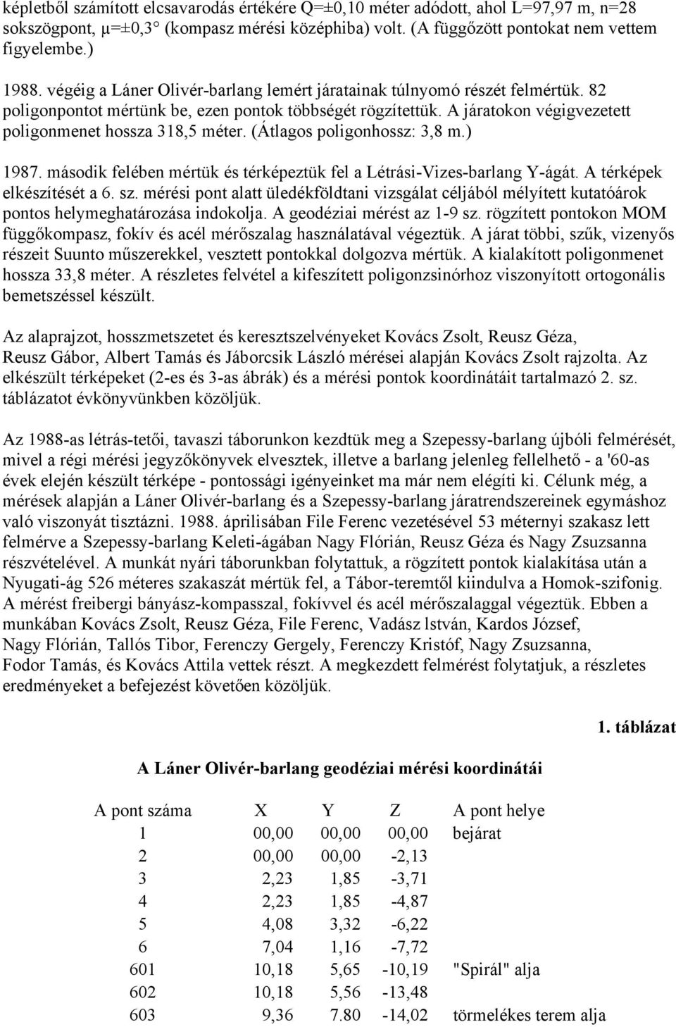 (Átlagos poligonhossz: 3,8 m.) 1987. második felében mértük és térképeztük fel a Létrási-Vizes-barlang Y-ágát. A térképek elkészítését a 6. sz.