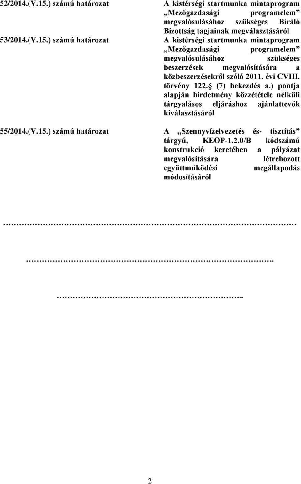 ) számú határozat A kistérségi startmunka mintaprogram Mezőgazdasági programelem megvalósulásához szükséges Bíráló Bizottság tagjainak megválasztásáról A kistérségi