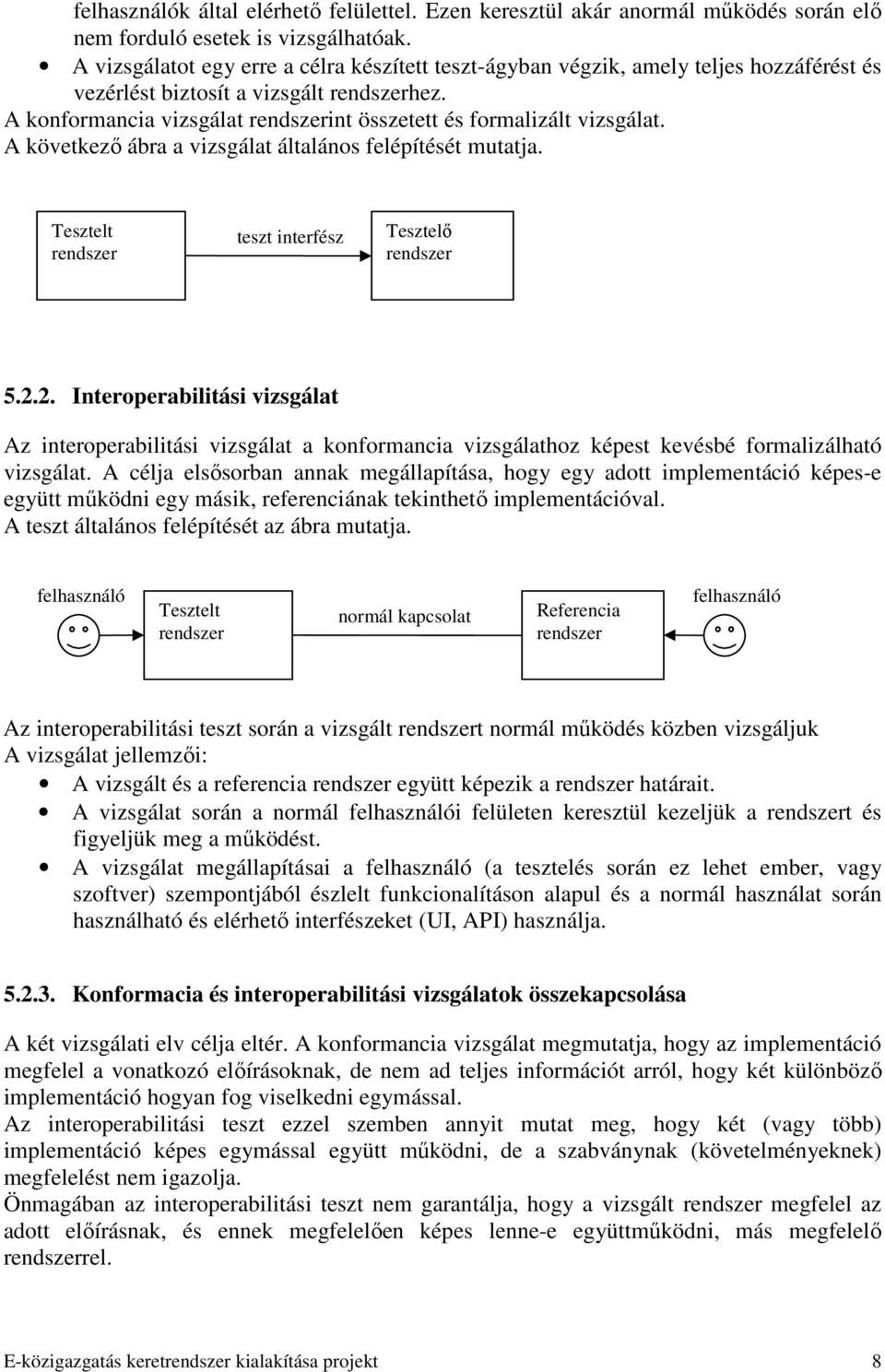 A konformancia vizsgálat rendszerint összetett és formalizált vizsgálat. A következı ábra a vizsgálat általános felépítését mutatja. Tesztelt rendszer teszt interfész Tesztelı rendszer 5.2.