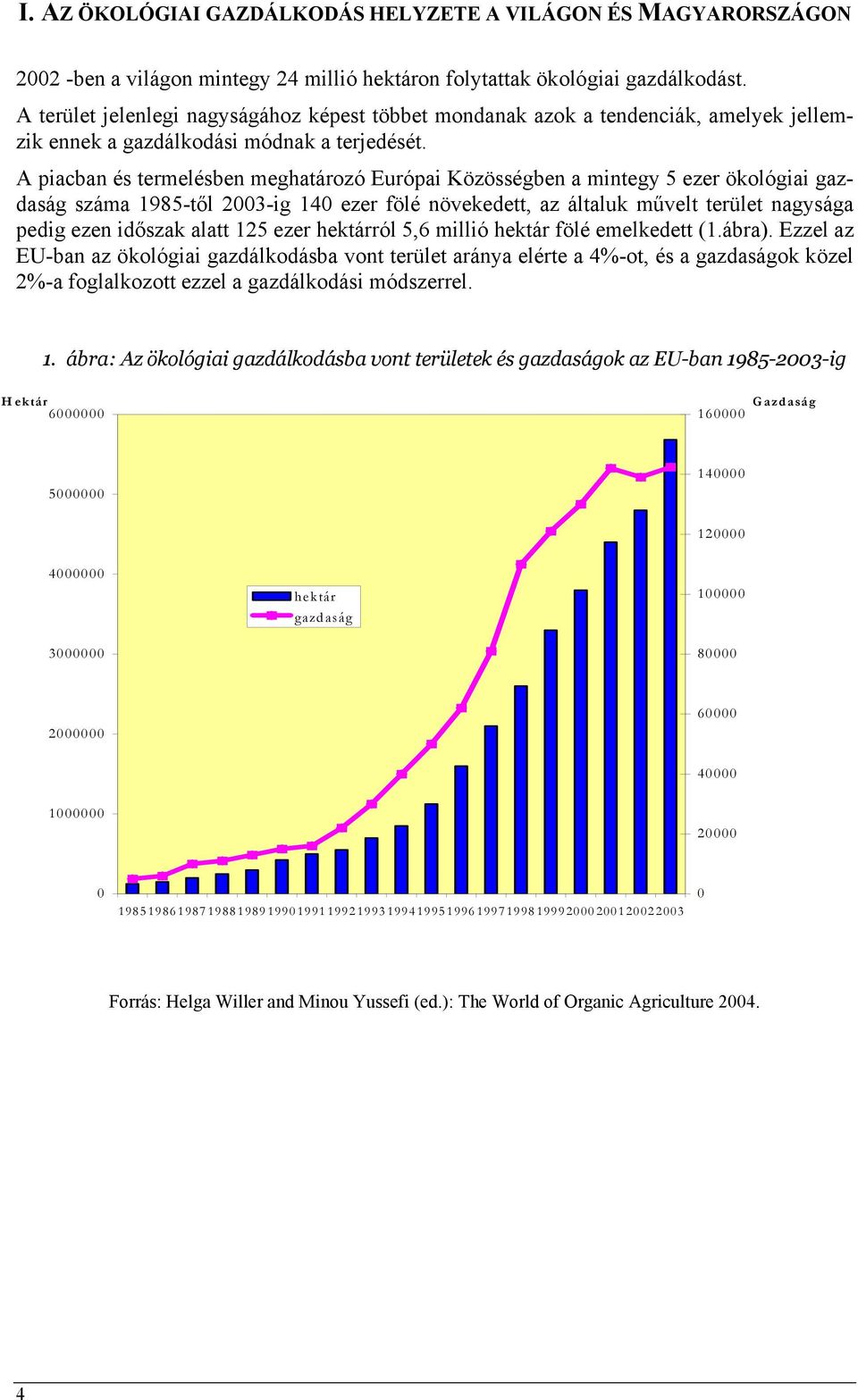 A piacban és termelésben meghatározó Európai Közösségben a mintegy 5 ezer ökológiai gazdaság száma 1985-től 2003-ig 140 ezer fölé növekedett, az általuk művelt terület nagysága pedig ezen időszak