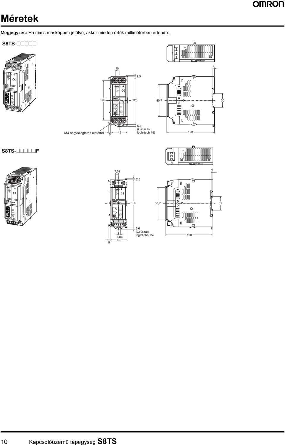 ADJ -V Class2 Power OUTPUT DC24V 2,5 A M4 négyszögletes alátéttel 5 43 5,6 (Csúszás: legfeljebb 15) 120 S8TS-@@@@@F LOCK 7,62 4 2,5 L N