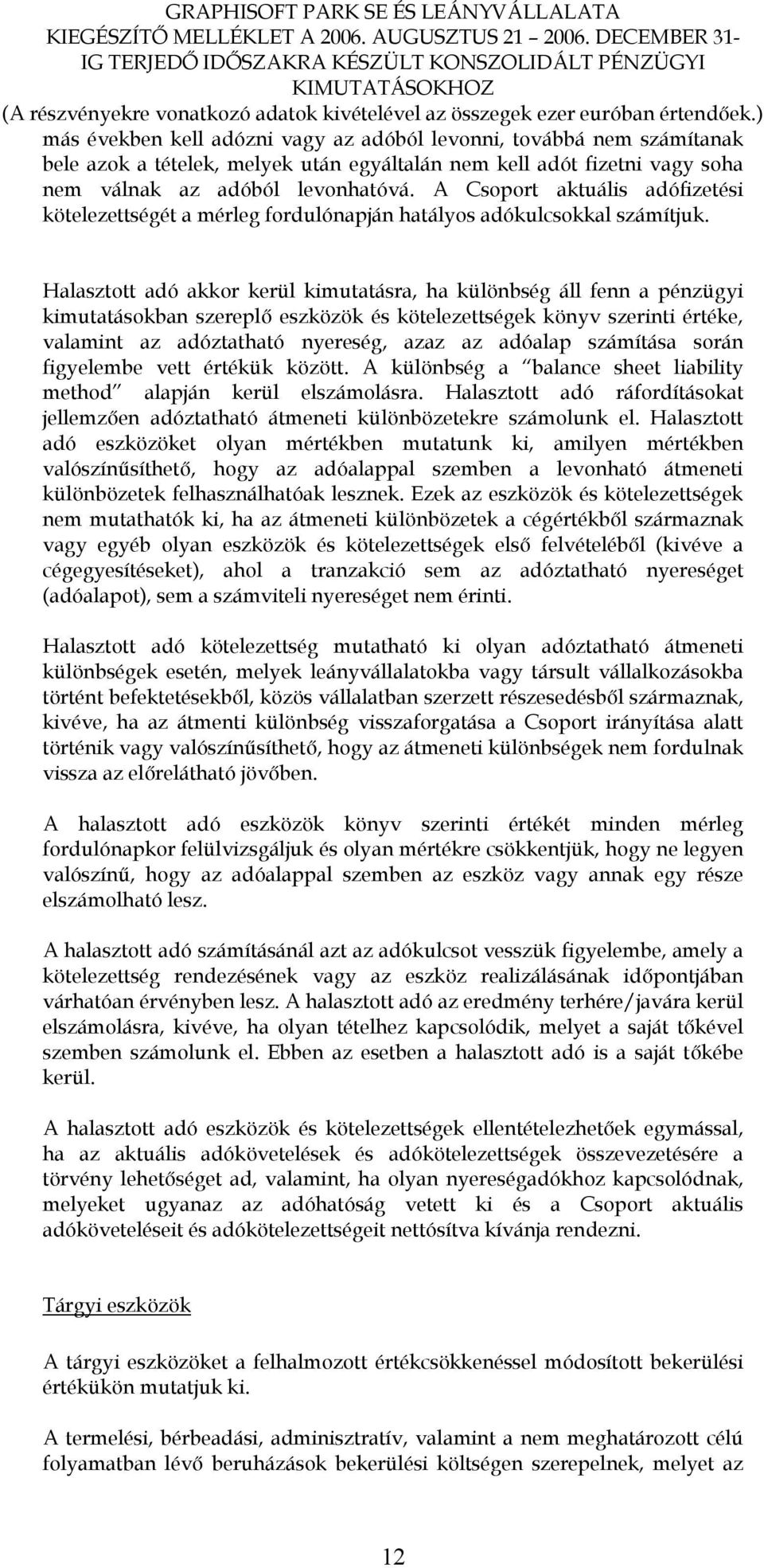 Halasztott adó akkor kerül kimutatásra, ha különbség áll fenn a pénzügyi kimutatásokban szereplő eszközök és kötelezettségek könyv szerinti értéke, valamint az adóztatható nyereség, azaz az adóalap