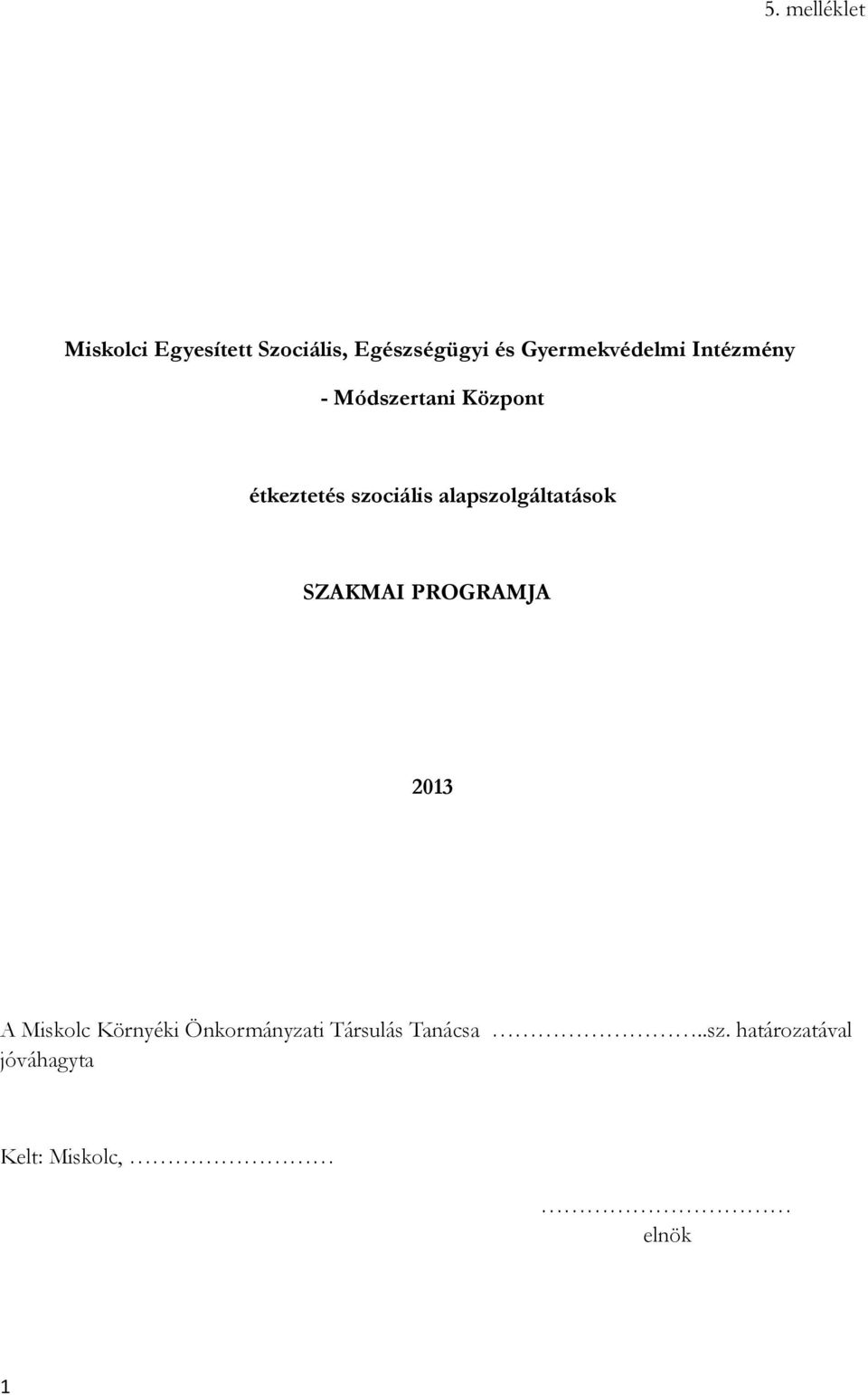 alapszolgáltatások SZAKMAI PROGRAMJA 2013 A Miskolc Környéki