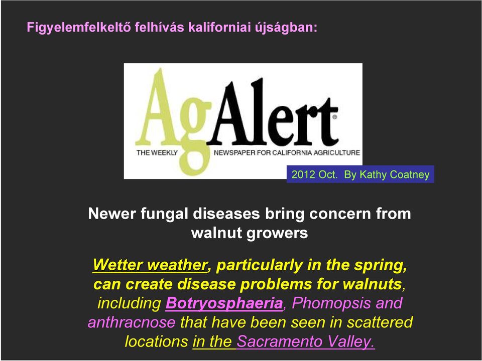 weather, particularly in the spring, can create disease problems for walnuts,