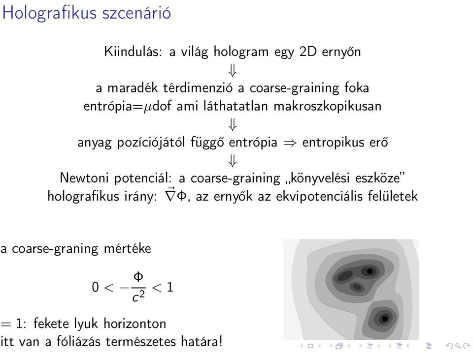 Newtoni potenciál: a coarse-graining könyvelési eszköze holografikus irány: Φ, az ernyők az ekvipotenciális