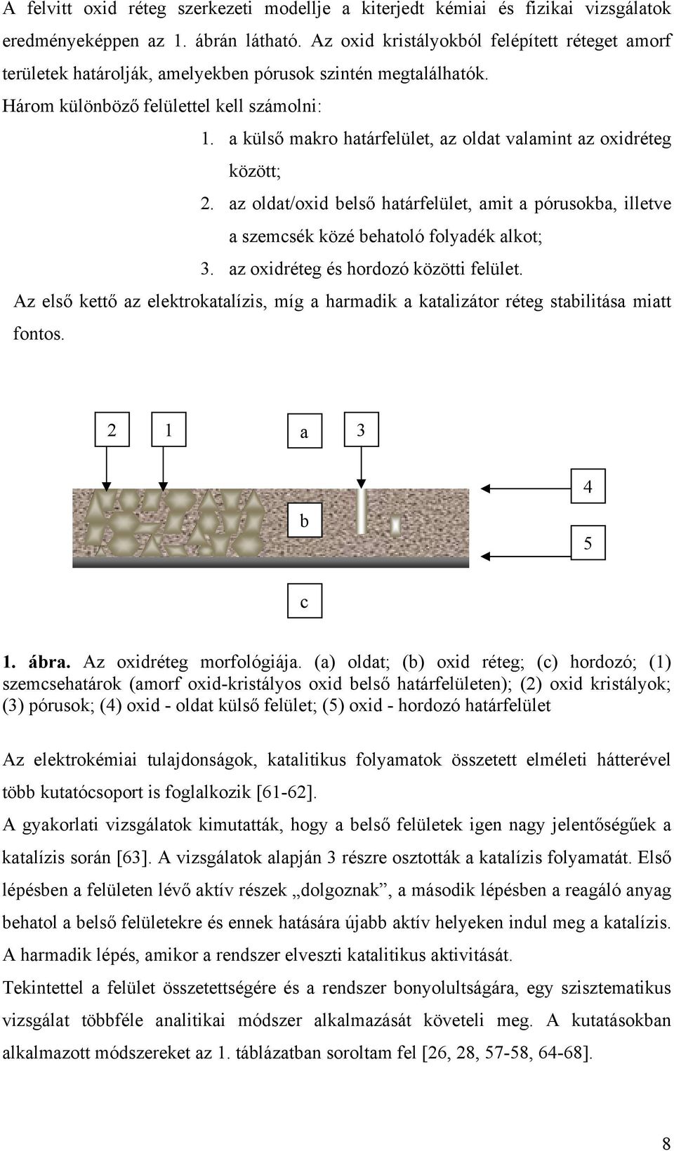 a külső makro határfelület, az oldat valamint az oxidréteg között; 2. az oldat/oxid belső határfelület, amit a pórusokba, illetve a szemcsék közé behatoló folyadék alkot; 3.