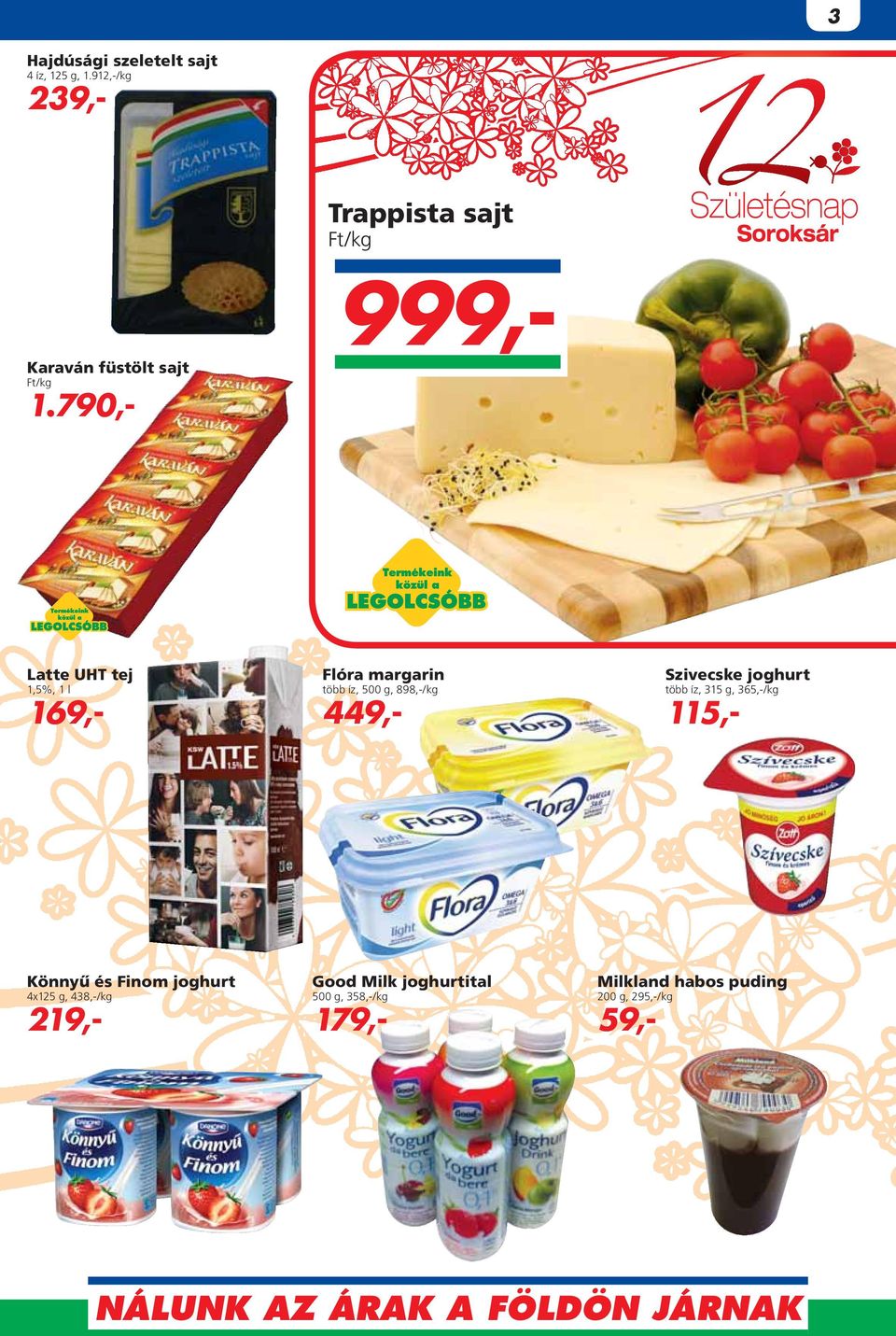 790,- Latte UHT tej 1,5%, 1 l 169,- Flóra margarin több íz, 500 g, 898,-/kg 449,- Szivecske