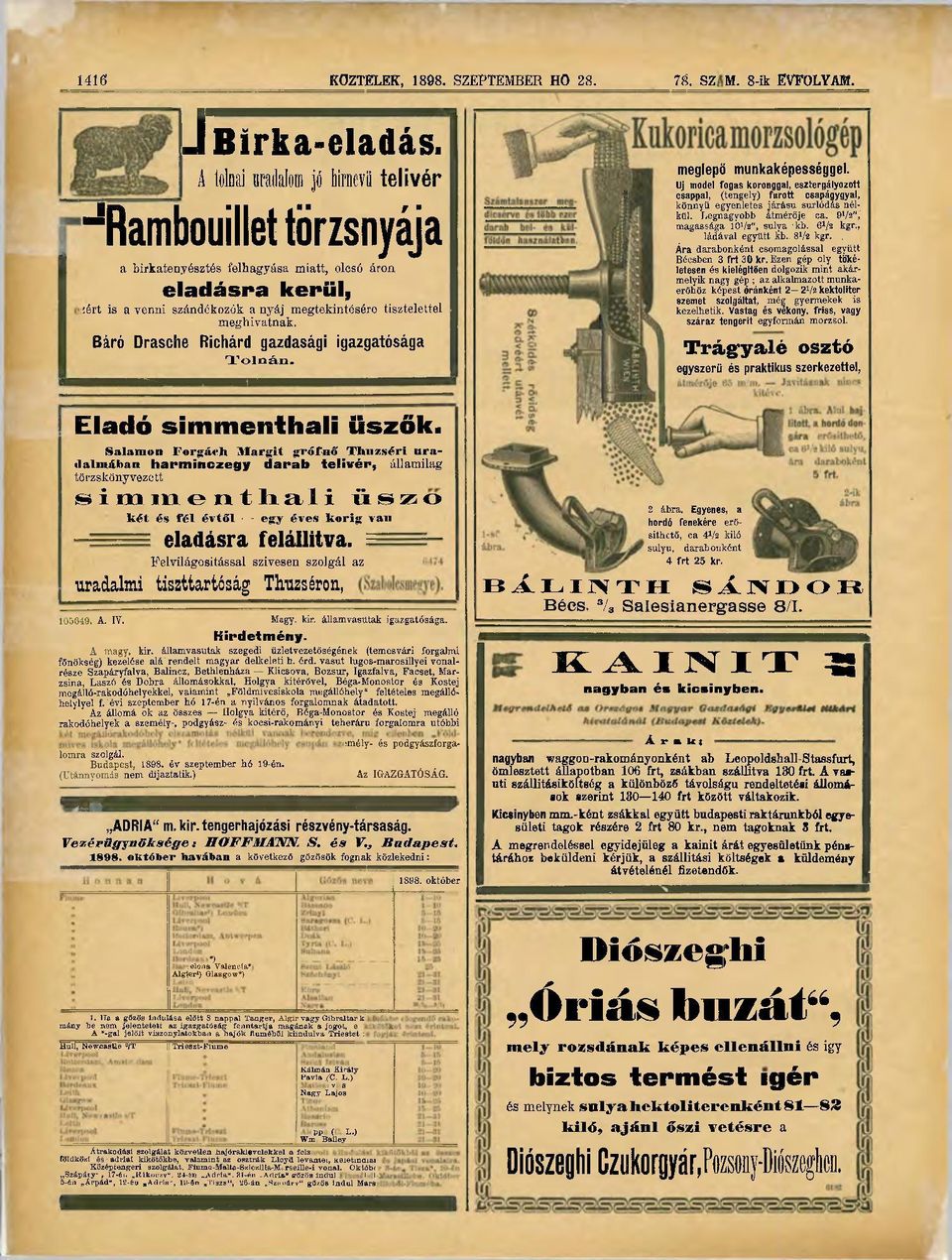 meghivatnak. Báró Drasche Richárd gazdasági igazgatósága Tolnán. Eladó simmenthali üszők.