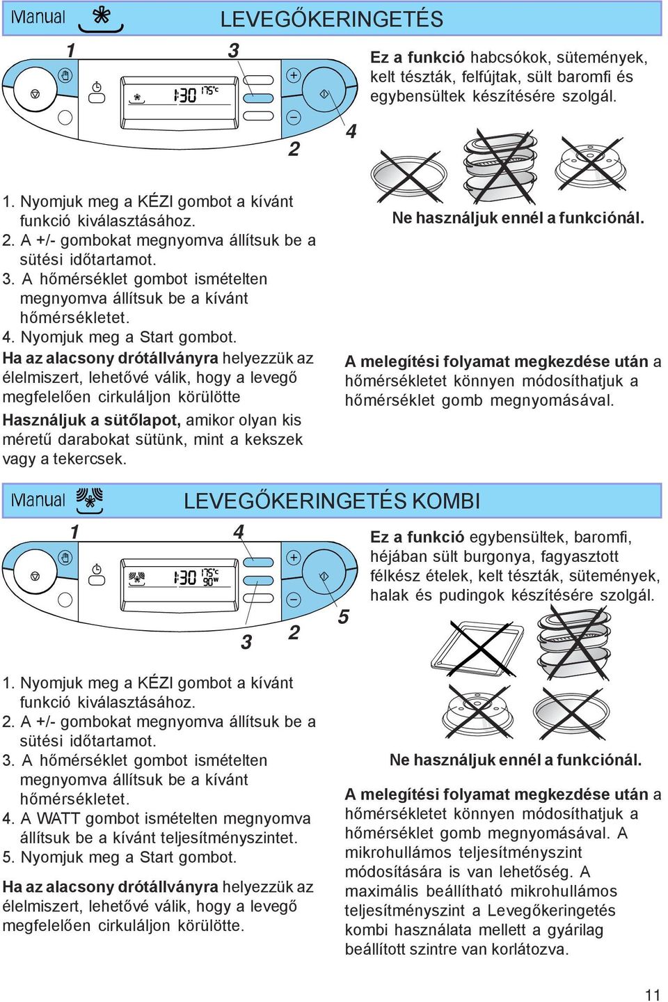 Ha az alacsony drótállványra helyezzük az élelmiszert, lehetővé válik, hogy a levegő megfelelően cirkuláljon körülötte Használjuk a sütőlapot, amikor olyan kis méretű darabokat sütünk, mint a kekszek