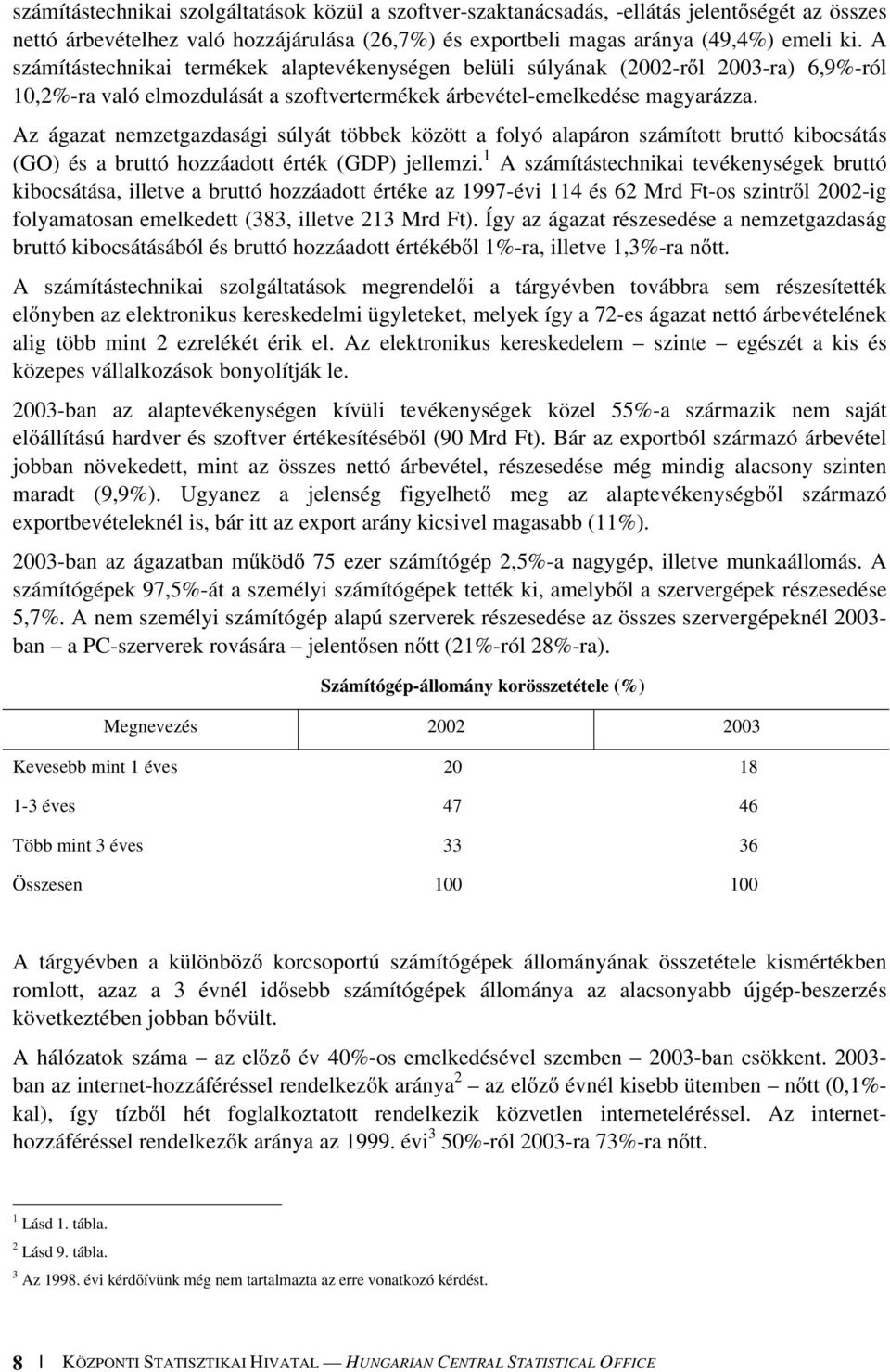 Az ágazat nemzetgazdasági súlyát többek között a folyó alapáron számított bruttó kibocsátás (GO) és a bruttó hozzáadott érték (GDP) jellemzi.