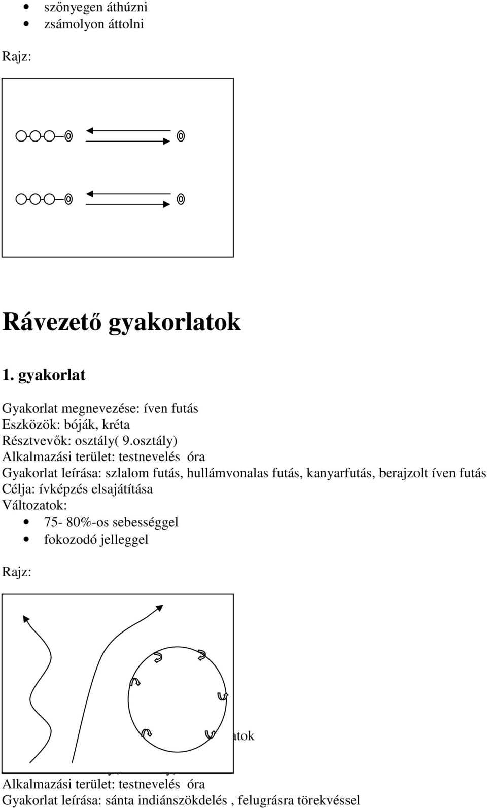 hullámvonalas futás, kanyarfutás, berajzolt íven futás Célja: ívképzés elsajátítása 75-80%-os