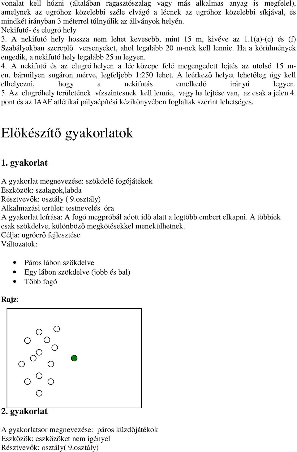 1(a)-(c) és (f) Szabályokban szereplő versenyeket, ahol legalább 20 m-nek kell lennie. Ha a körülmények engedik, a nekifutó hely legalább 25 m legyen. 4.