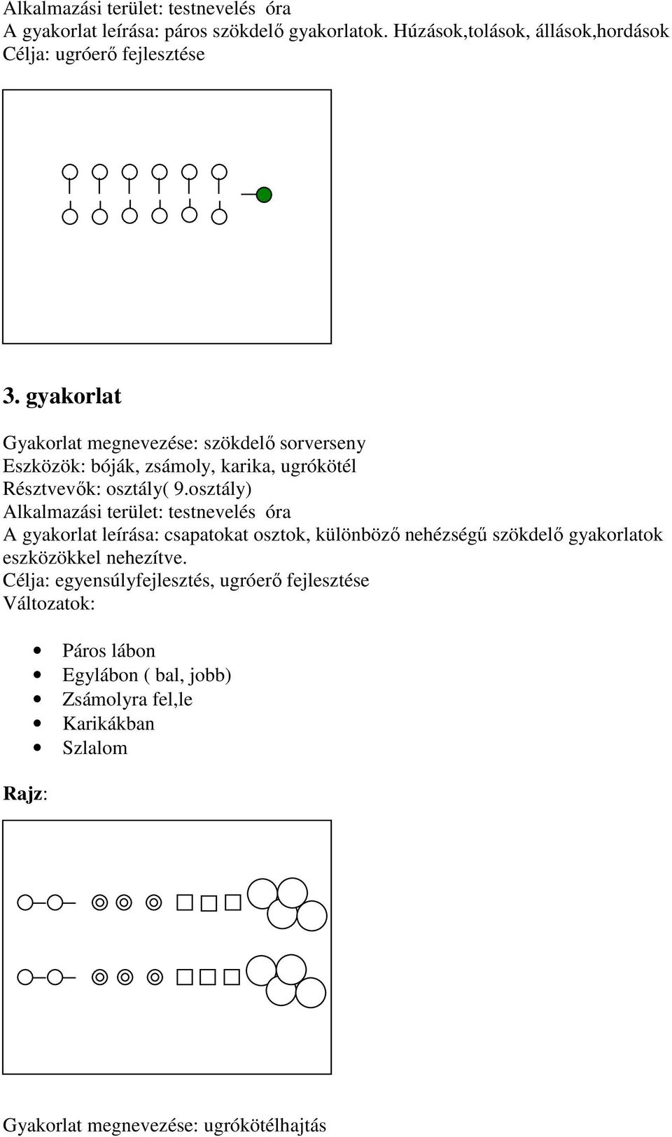 csapatokat osztok, különböző nehézségű szökdelő gyakorlatok eszközökkel nehezítve.