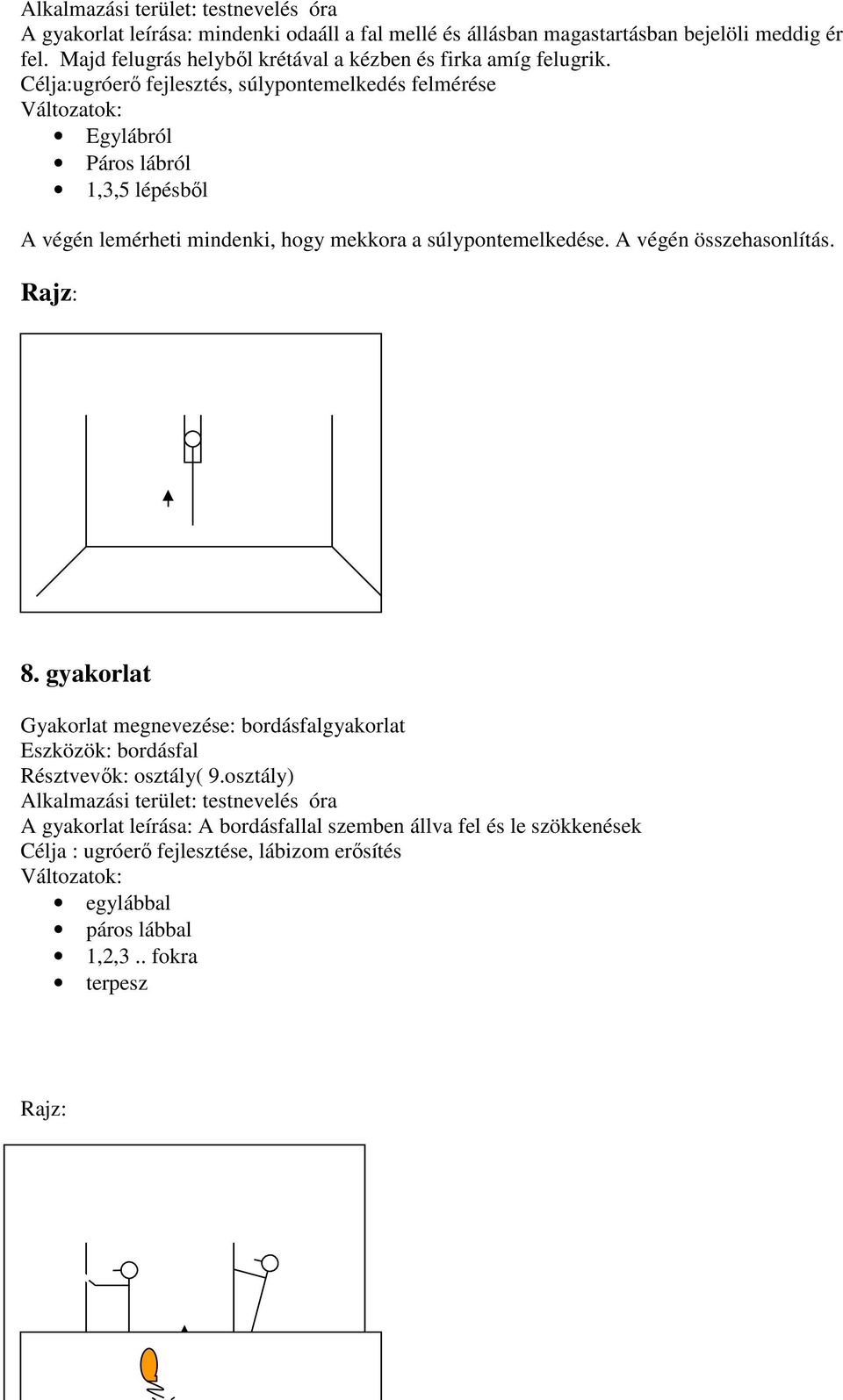 Célja:ugróerő fejlesztés, súlypontemelkedés felmérése Egylábról Páros lábról 1,3,5 lépésből A végén lemérheti mindenki, hogy mekkora a