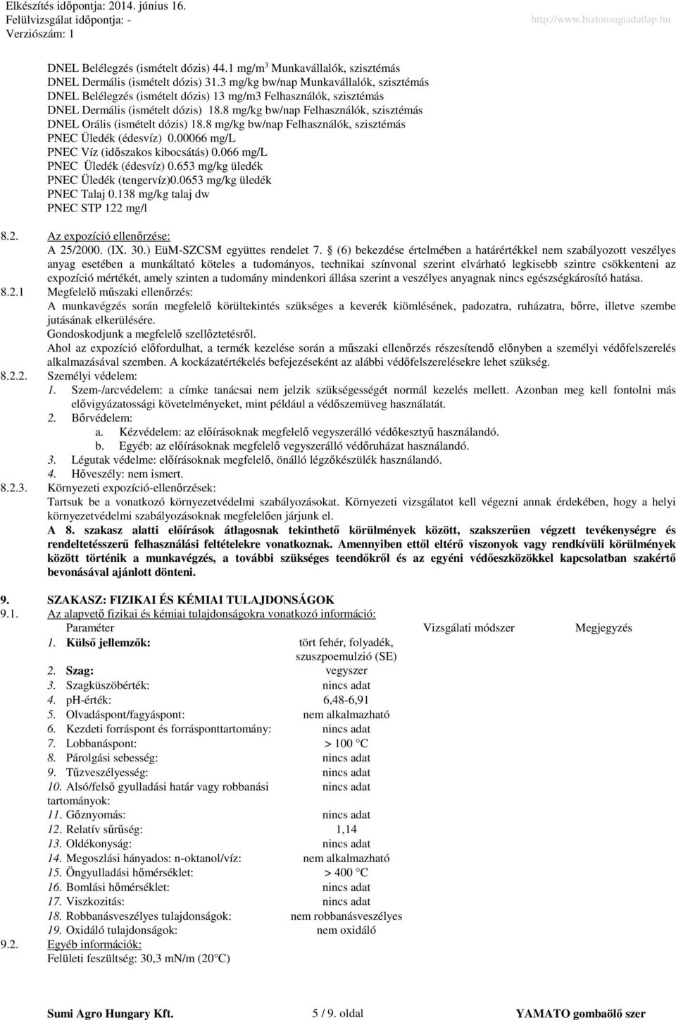 8 mg/kg bw/nap Felhasználók, szisztémás DNEL Orális (ismételt dózis) 18.8 mg/kg bw/nap Felhasználók, szisztémás PNEC Üledék (édesvíz) 0.00066 mg/l PNEC Víz (időszakos kibocsátás) 0.