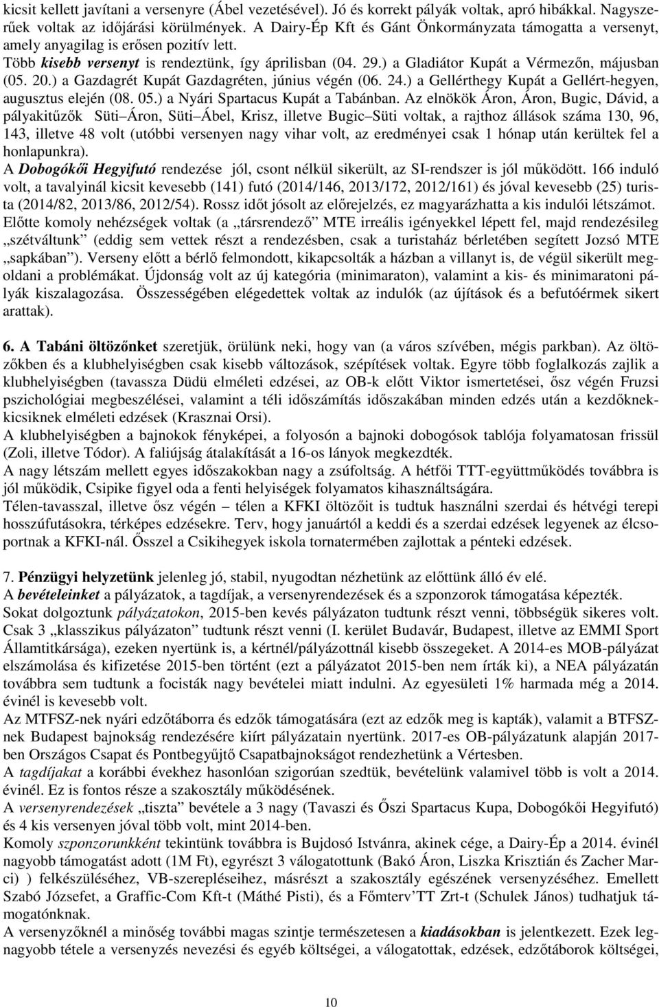 ) a Gladiátor Kupát a Vérmezőn, májusban (05. 20.) a Gazdagrét Kupát Gazdagréten, június végén (06. 24.) a Gellérthegy Kupát a Gellért-hegyen, augusztus elején (08. 05.