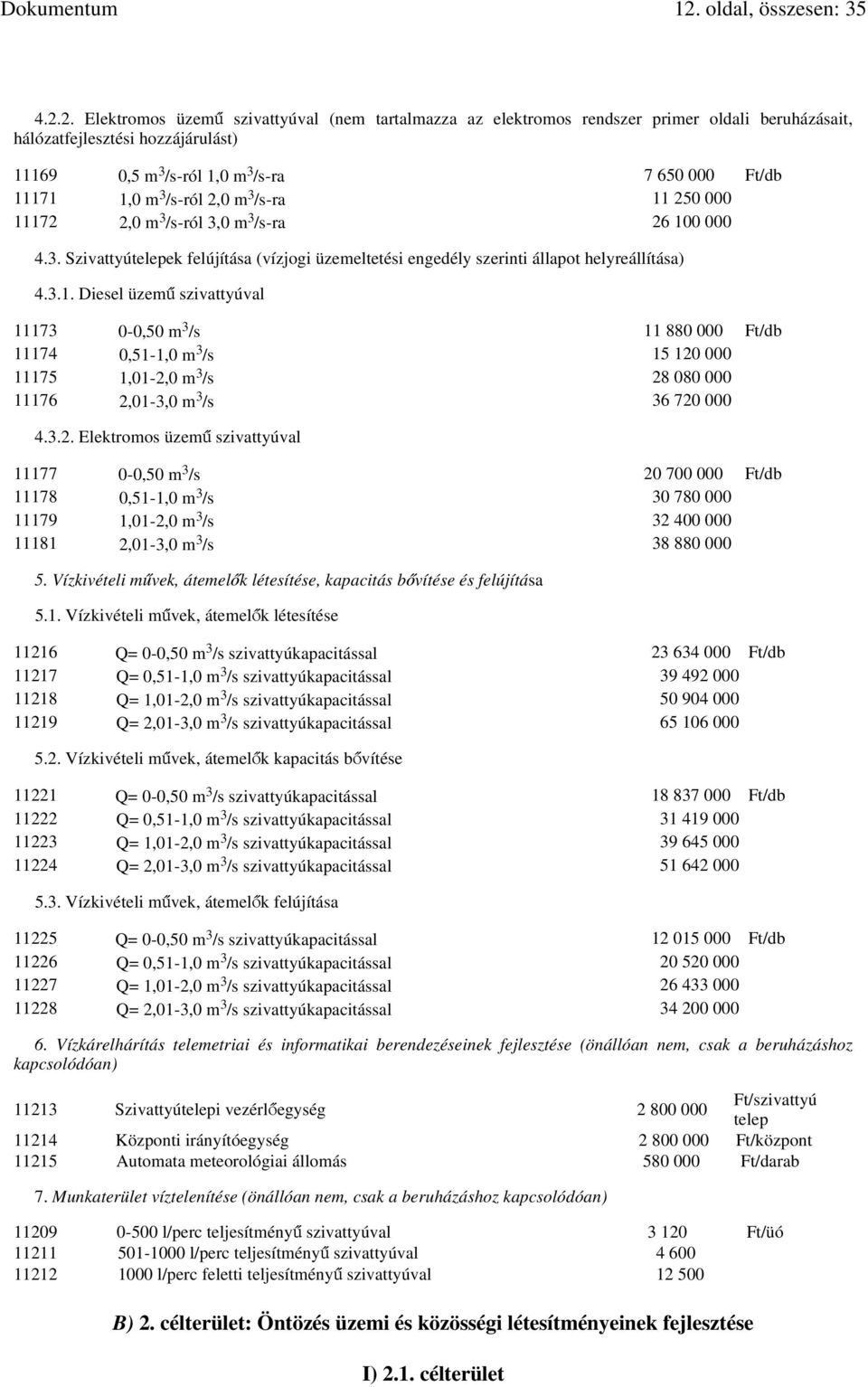 3.1. Diesel üzemű szivattyúval 11173 0-0,50 m 3 /s 11 880 000 Ft/db 11174 0,51-1,0 m 3 /s 15 120