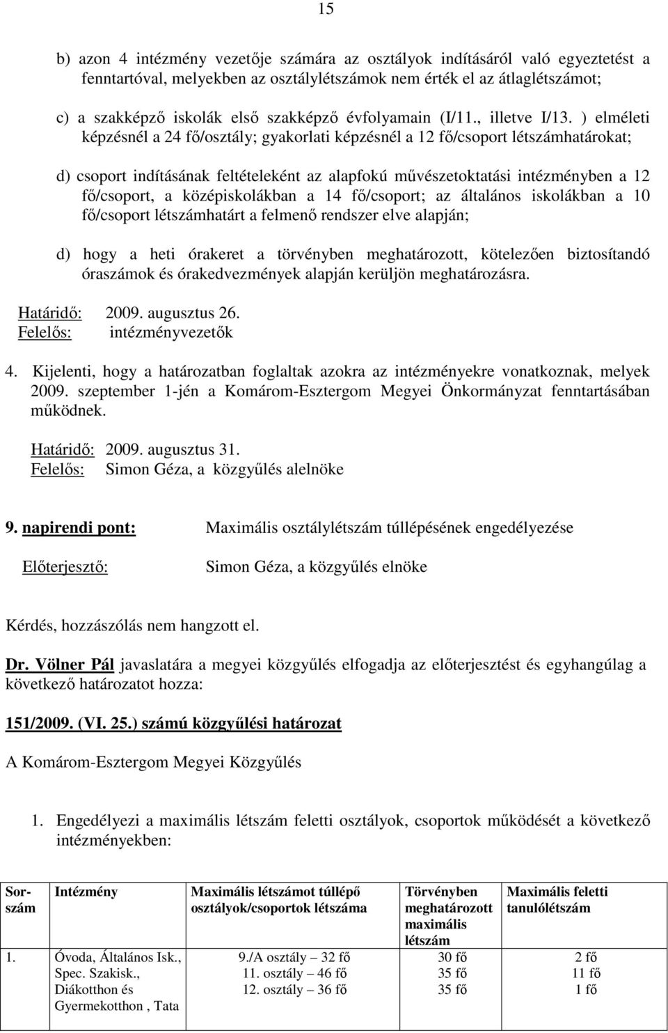 ) elméleti képzésnél a 24 fı/osztály; gyakorlati képzésnél a 12 fı/csoport létszámhatárokat; d) csoport indításának feltételeként az alapfokú mővészetoktatási intézményben a 12 fı/csoport, a