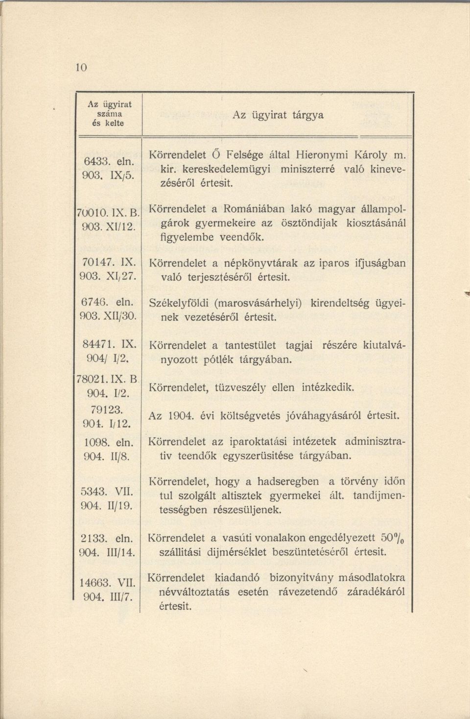 kereskedelemügyi miniszterré való kinevezéséről értesit. Körrendelet a Romániában lakó magyar állampolgárok gyermekeire az ösztöndijak kiosztásánál figyelembe veendők.