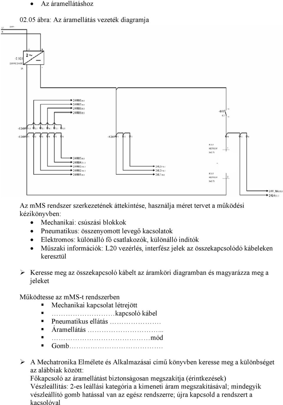 kacsolatok Elektromos: különálló fı csatlakozók, különálló indítók Mőszaki információk: L20 vezérlés, interfész jelek az összekapcsolódó kábeleken keresztül Keresse meg az összekapcsoló kábelt az