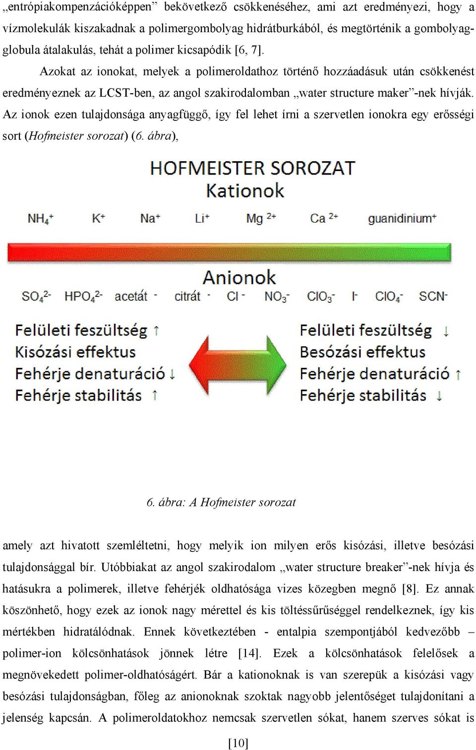 Az ionok ezen tulajdonsága anyagfüggő, így fel lehet írni a szervetlen ionokra egy erősségi sort (Hofmeister sorozat) (6. ábra), 6.