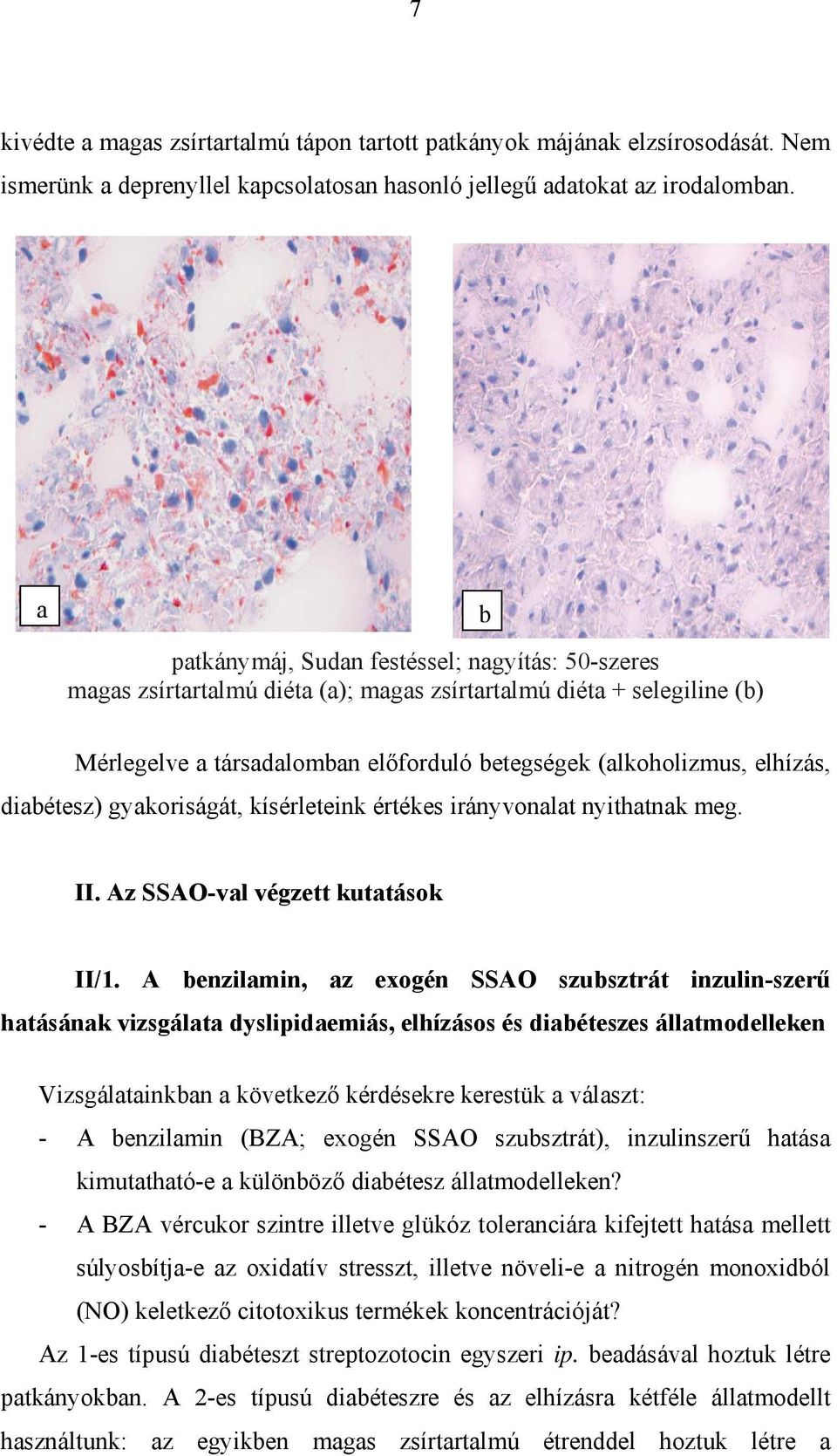 diabétesz) gyakoriságát, kísérleteink értékes irányvonalat nyithatnak meg. II. Az SSAO-val végzett kutatások II/1.