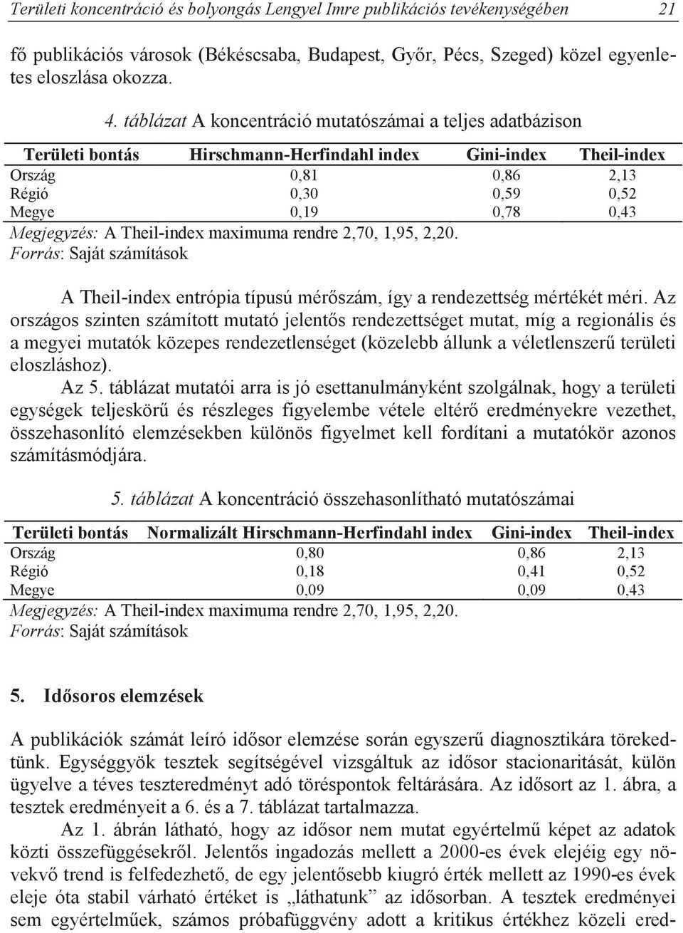 maximuma redre 2,70,,95, 2,20. Forrás: Saját számítások A Theil-idex etrópia típusú mérszám, így a redezettség mértékét méri.