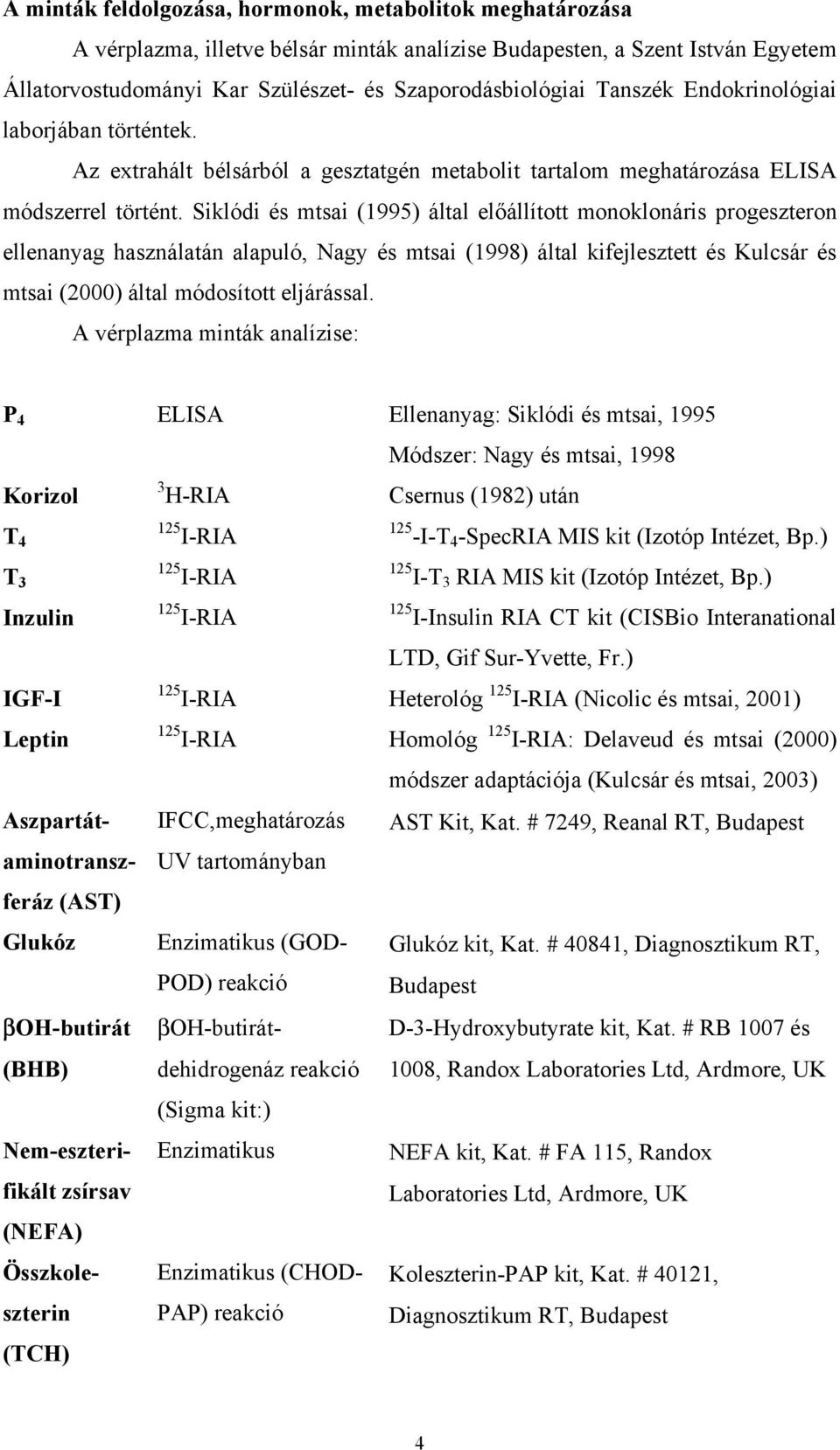 Siklódi és mtsai (1995) által előállított monoklonáris progeszteron ellenanyag használatán alapuló, Nagy és mtsai (1998) által kifejlesztett és Kulcsár és mtsai (2000) által módosított eljárással.