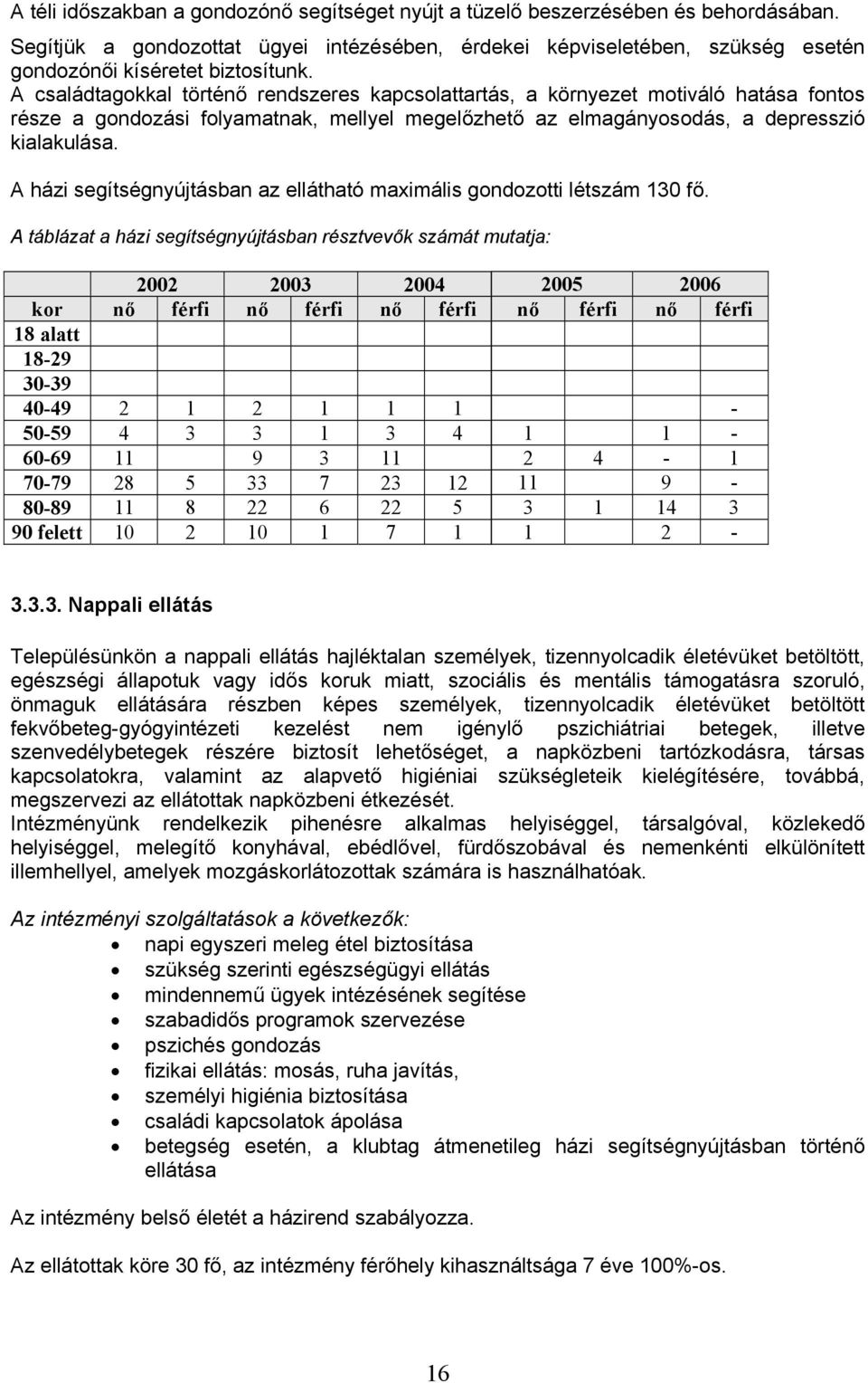 A családtagokkal történő rendszeres kapcsolattartás, a környezet motiváló hatása fontos része a gondozási folyamatnak, mellyel megelőzhető az elmagányosodás, a depresszió kialakulása.