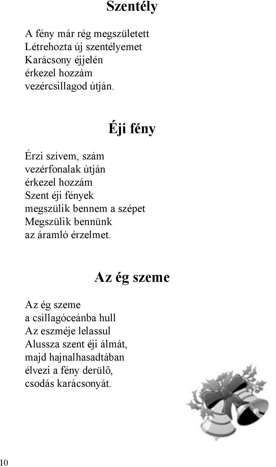 Éji fény Érzi szívem, szám vezérfonalak útján érkezel hozzám Szent éji fények megszülik bennem a szépet