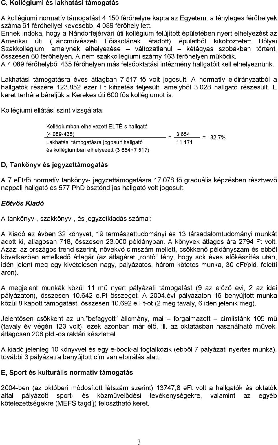 elhelyezése változatlanul kétágyas szobákban történt, összesen 60 férőhelyen. A nem szakkollégiumi szárny 163 férőhelyen működik.