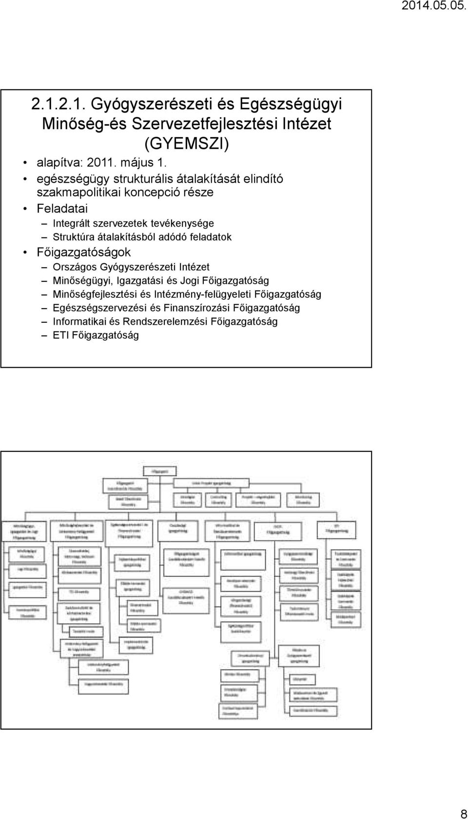 átalakításból adódó feladatok Főigazgatóságok Országos Gyógyszerészeti Intézet Minőségügyi, Igazgatási és Jogi Főigazgatóság