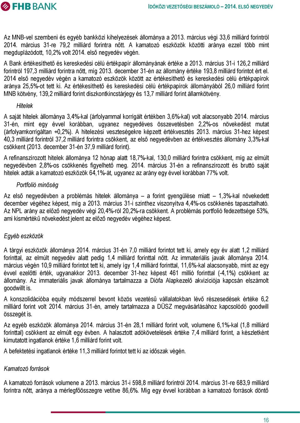 március 31-i 126,2 milliárd forintról 197,3 milliárd forintra nőtt, míg 2013. december 31-én az állomány értéke 193,8 milliárd forintot ért el.