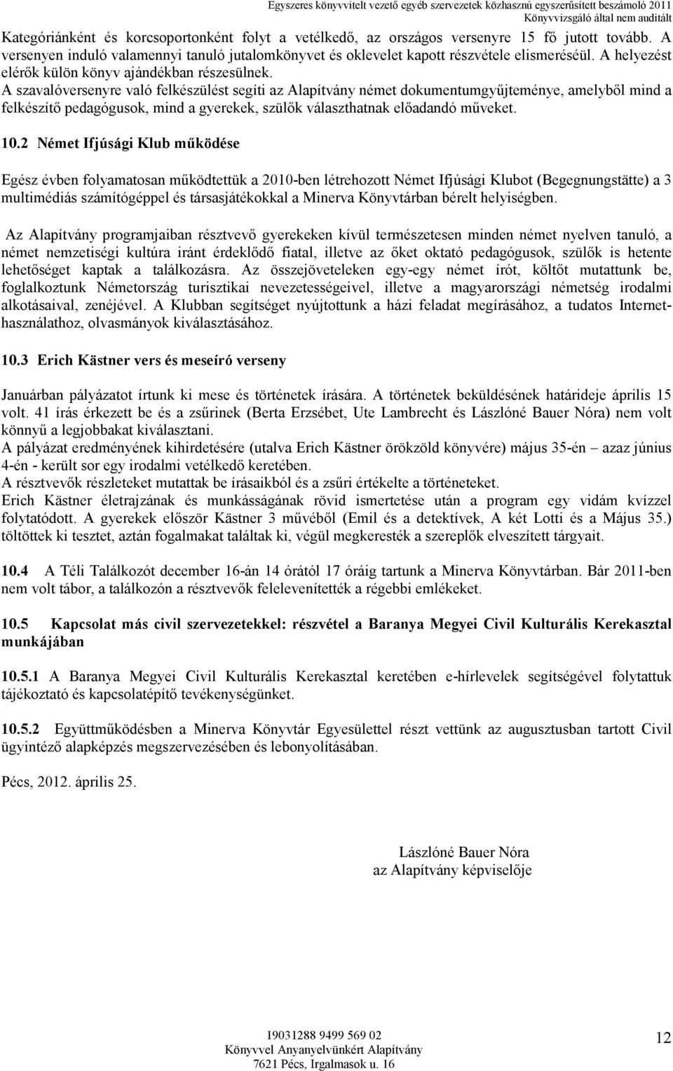 A szavalóversenyre való felkészülést segíti az Alapítvány német dokumentumgyűjteménye, amelyből mind a felkészítő pedagógusok, mind a gyerekek, szülők választhatnak előadandó műveket. 10.