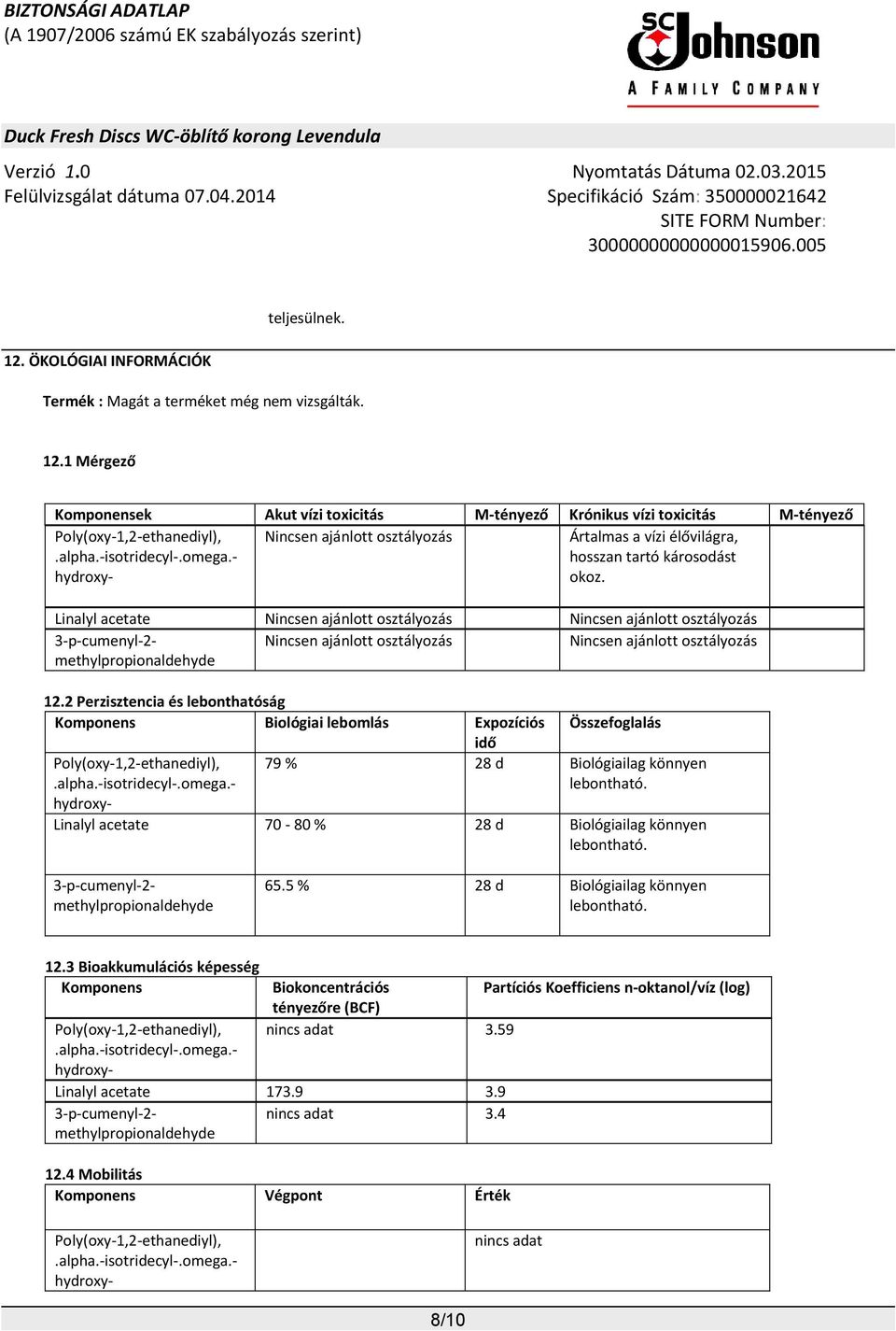 Linalyl acetate Nincsen ajánlott osztályozás Nincsen ajánlott osztályozás Nincsen ajánlott osztályozás Nincsen ajánlott osztályozás 12.