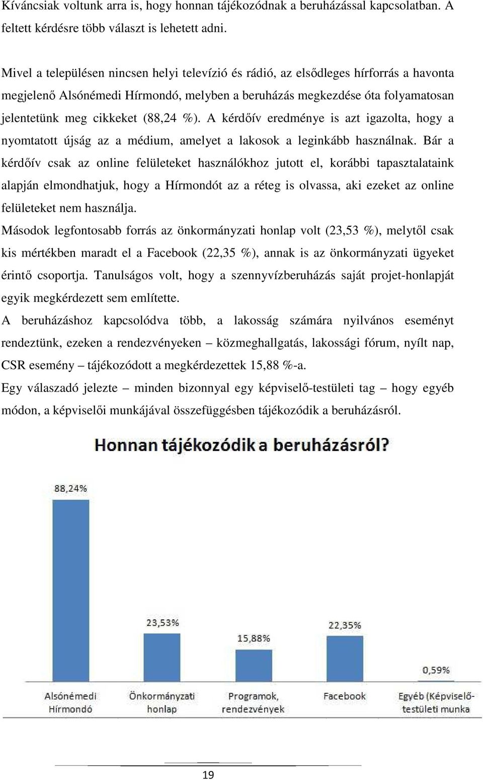 %). A kérdőív eredménye is azt igazolta, hogy a nyomtatott újság az a médium, amelyet a lakosok a leginkább használnak.