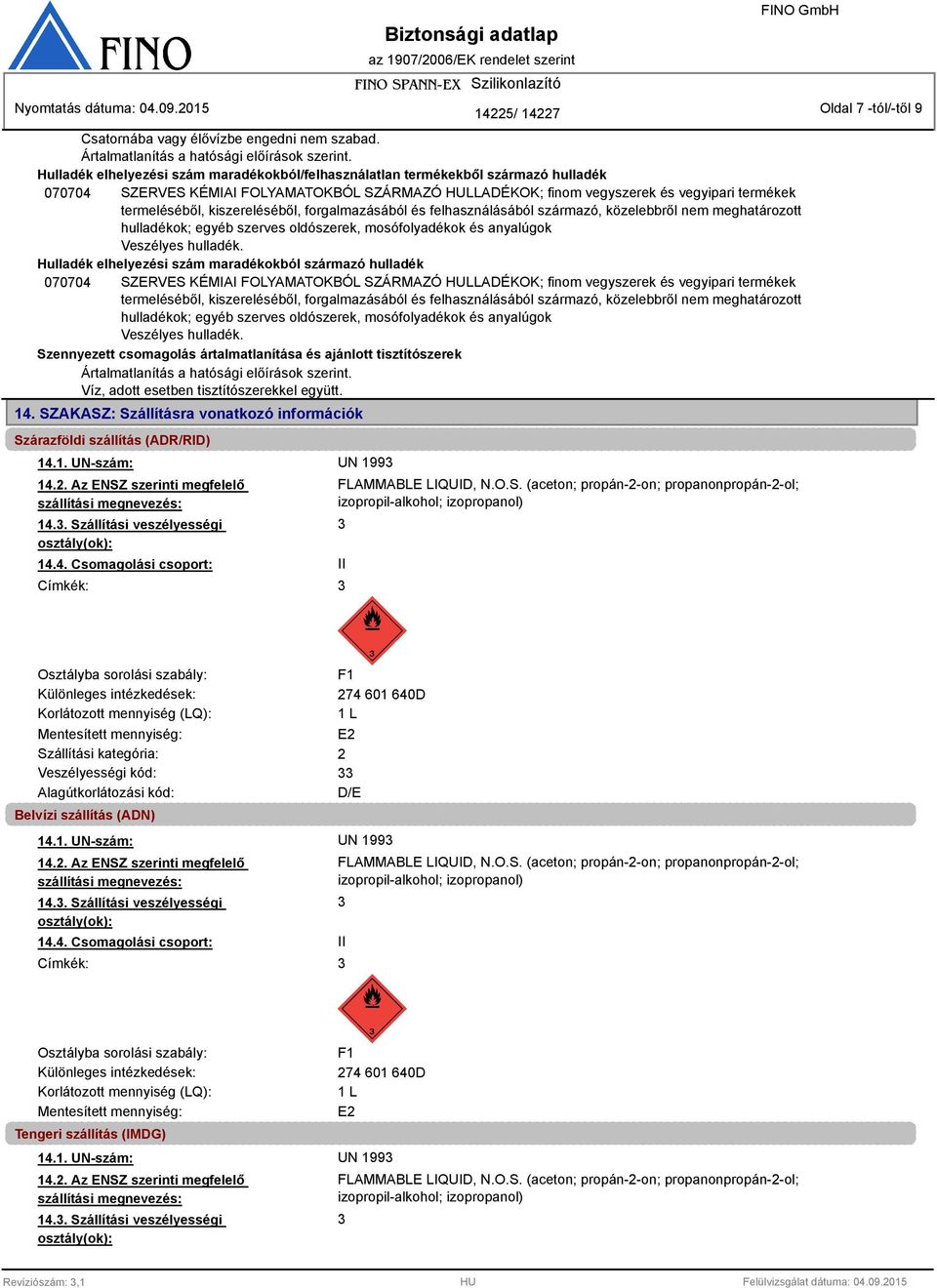 kiszereléséből, forgalmazásából és felhasználásából származó, közelebbről nem meghatározott hulladékok; egyéb szerves oldószerek, mosófolyadékok és anyalúgok Veszélyes hulladék.