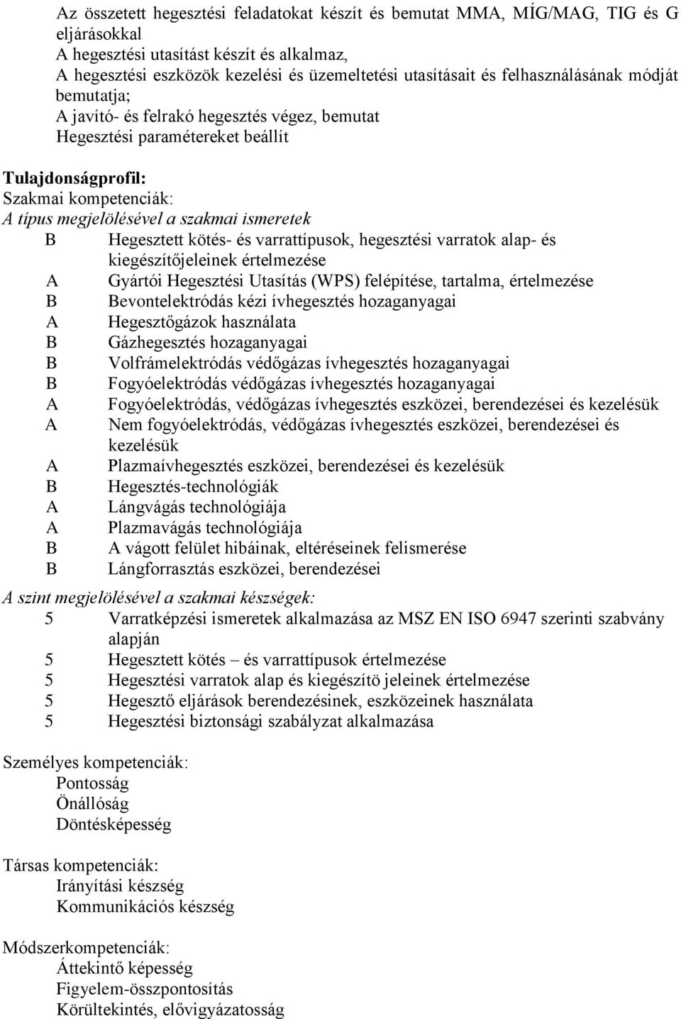 Hegesztett kötés- és varrattípusok, hegesztési varratok alap- és kiegészítőjeleinek értelmezése A Gyártói Hegesztési Utasítás (WPS) felépítése, tartalma, értelmezése B Bevontelektródás kézi