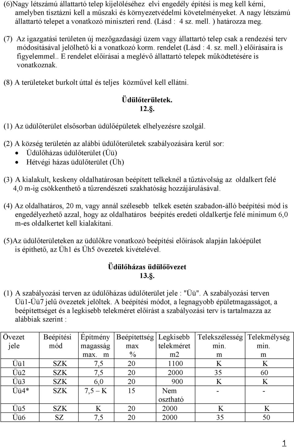 (7) Az igazgatási területen új ezőgazdasági üze vagy állattartó telep csak a rendezési terv ódosításával jelölhető ki a vonatkozó kor. rendelet (Lásd : 4. sz. ell.) előírásaira is figyeleel.