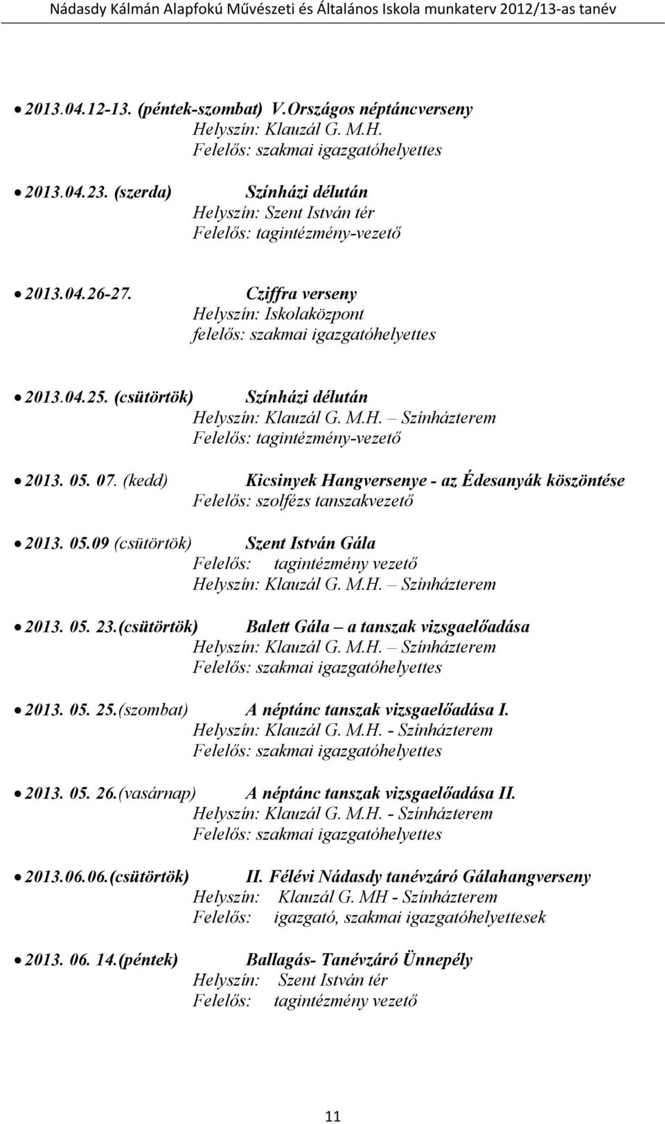 (csütörtök) Színházi délután Helyszín: Klauzál G. M.H. Színházterem Felelős: tagintézmény-vezető 2013. 05. 07.