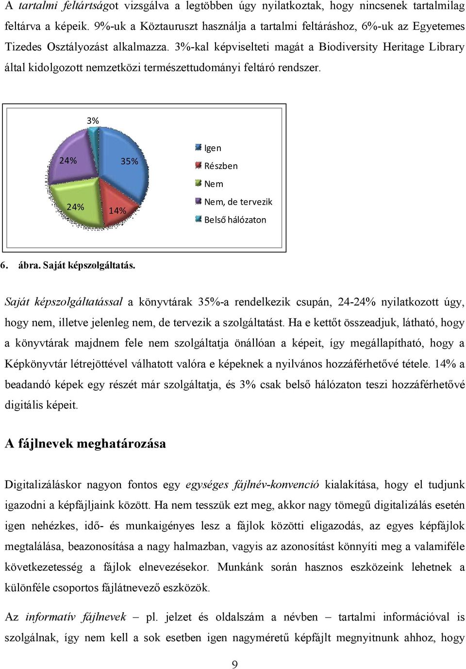 3%-kal képviselteti magát a Biodiversity Heritage Library által kidolgozott nemzetközi természettudományi feltáró rendszer. 3% 24% 24% 14% 35% Igen Részben Nem Nem, de tervezik Belső hálózaton 6.