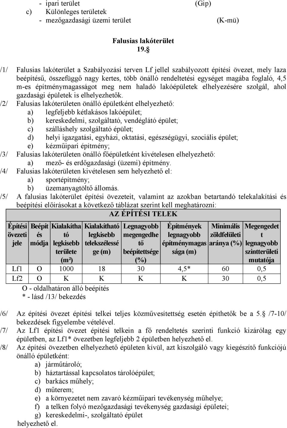 építménymagasságot meg nem haladó lakóépületek elhelyezésére szolgál, ahol gazdasági épületek is elhelyezhetők.